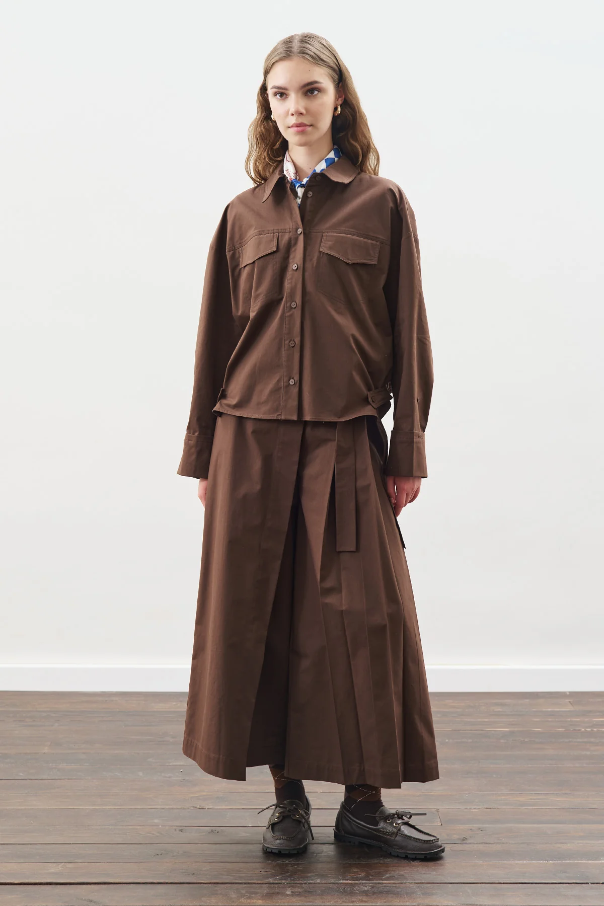 Stitch Detail Bomber Shirt Brown - Image 6