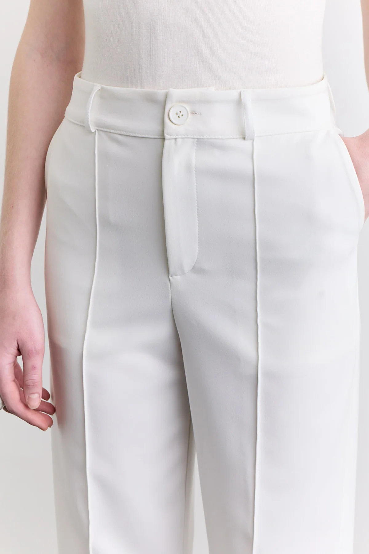 Stitch Detail Straight Trousers Ecru - Image 3