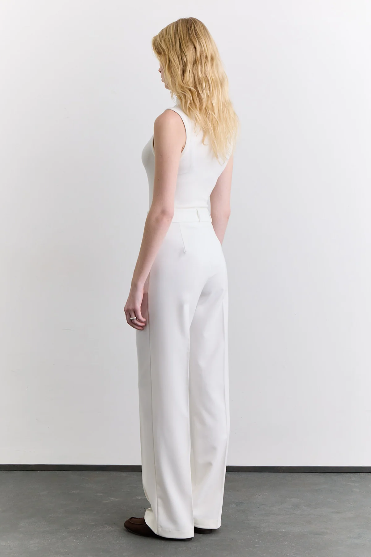Stitch Detail Straight Trousers Ecru - Image 5