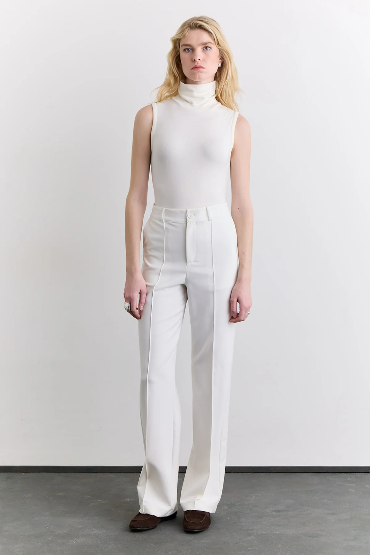 Stitch Detail Straight Trousers Ecru - Image 6