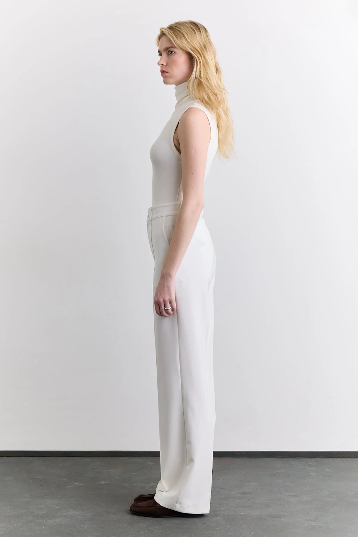Stitch Detail Straight Trousers Ecru - Image 9