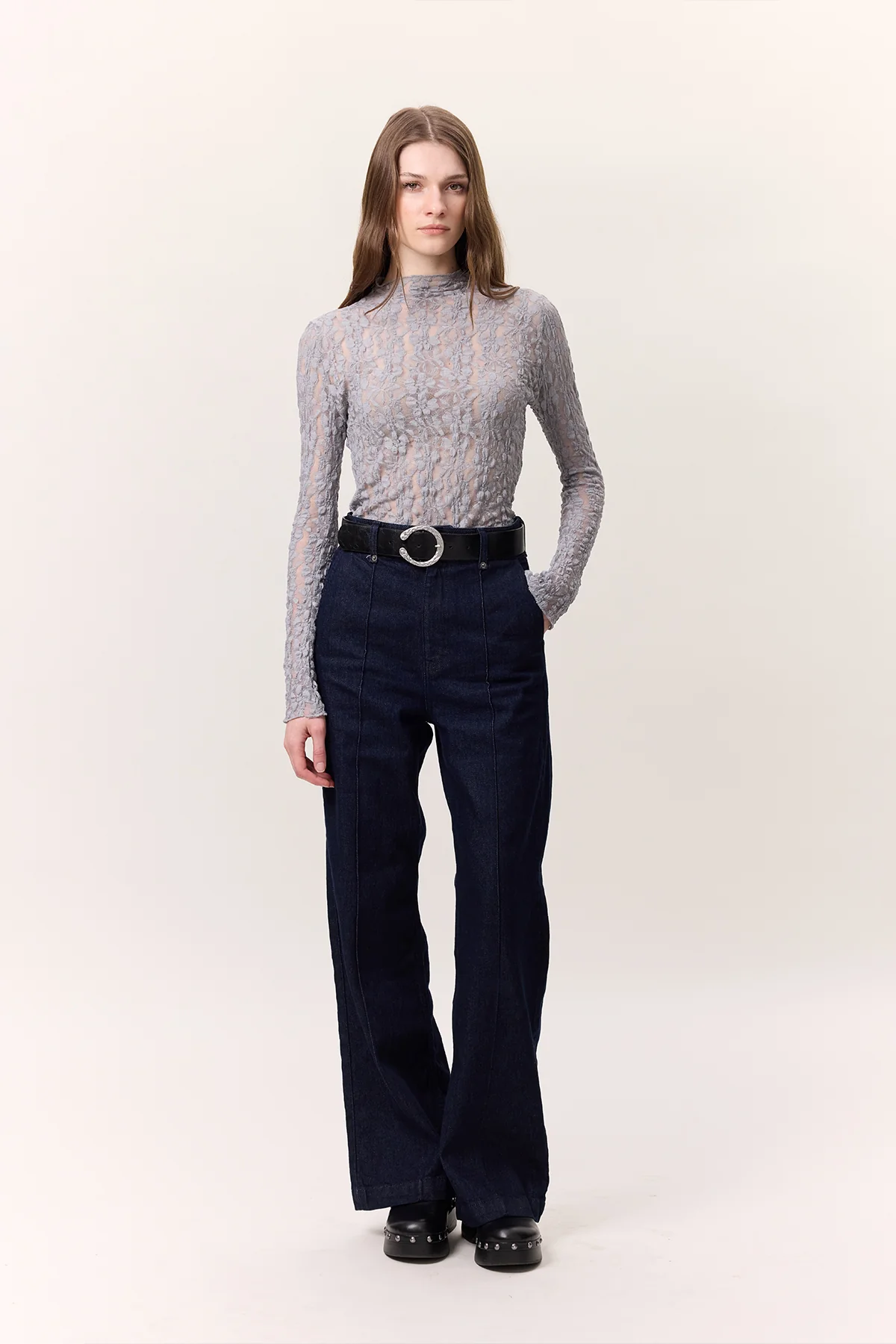 Stitched Wide-Leg Jeans Dark Blue - Image 6
