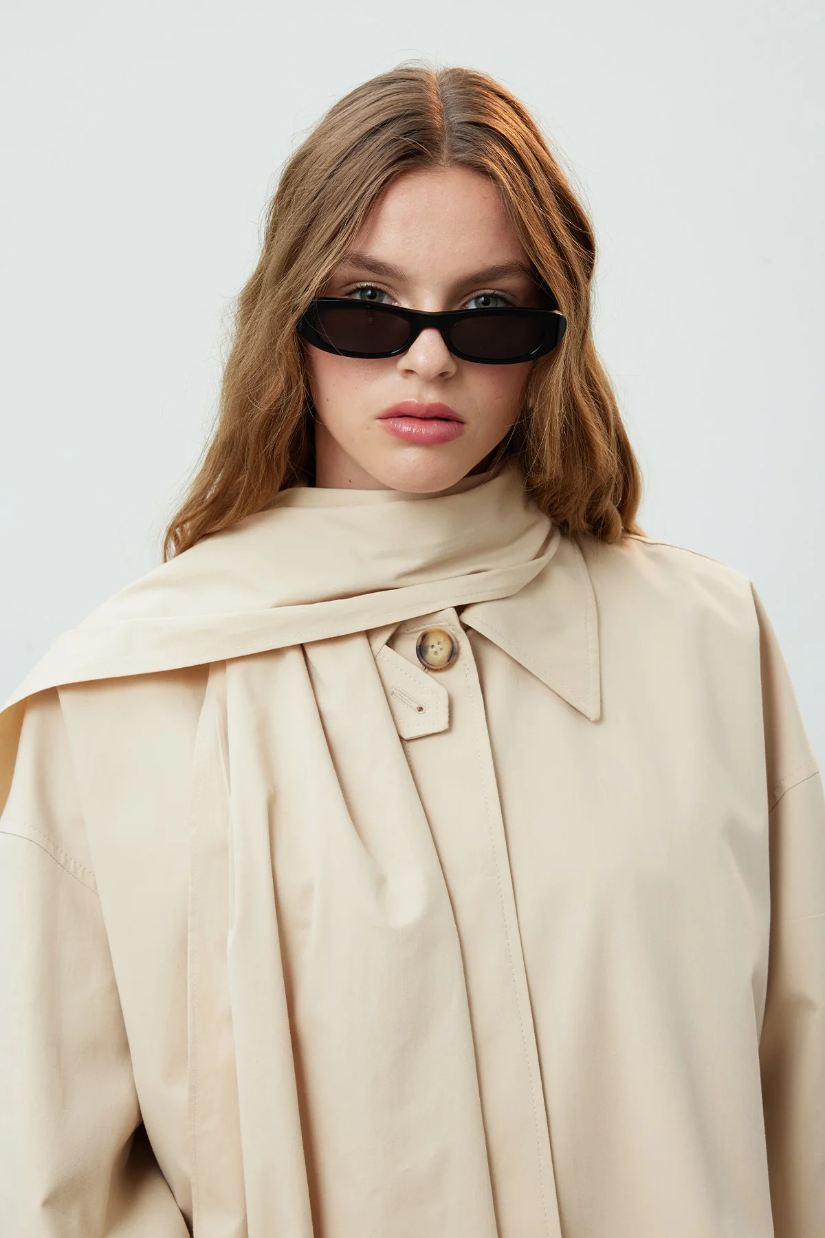 Stockholm Scarf Detailed Oversize Trench Coat Beige - Image 3