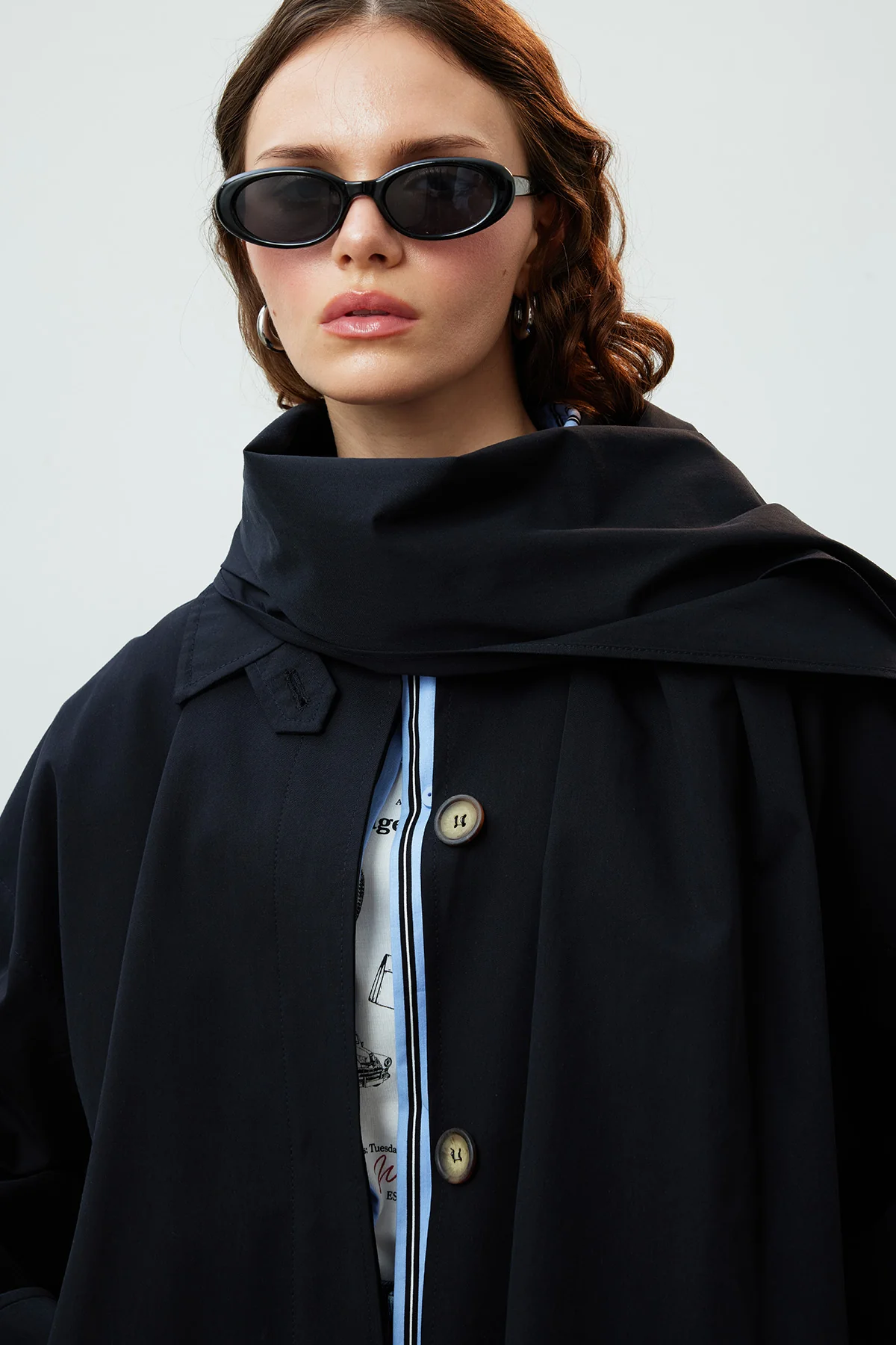 Stockholm Scarf Detailed Oversize Trench Coat Black - Image 3