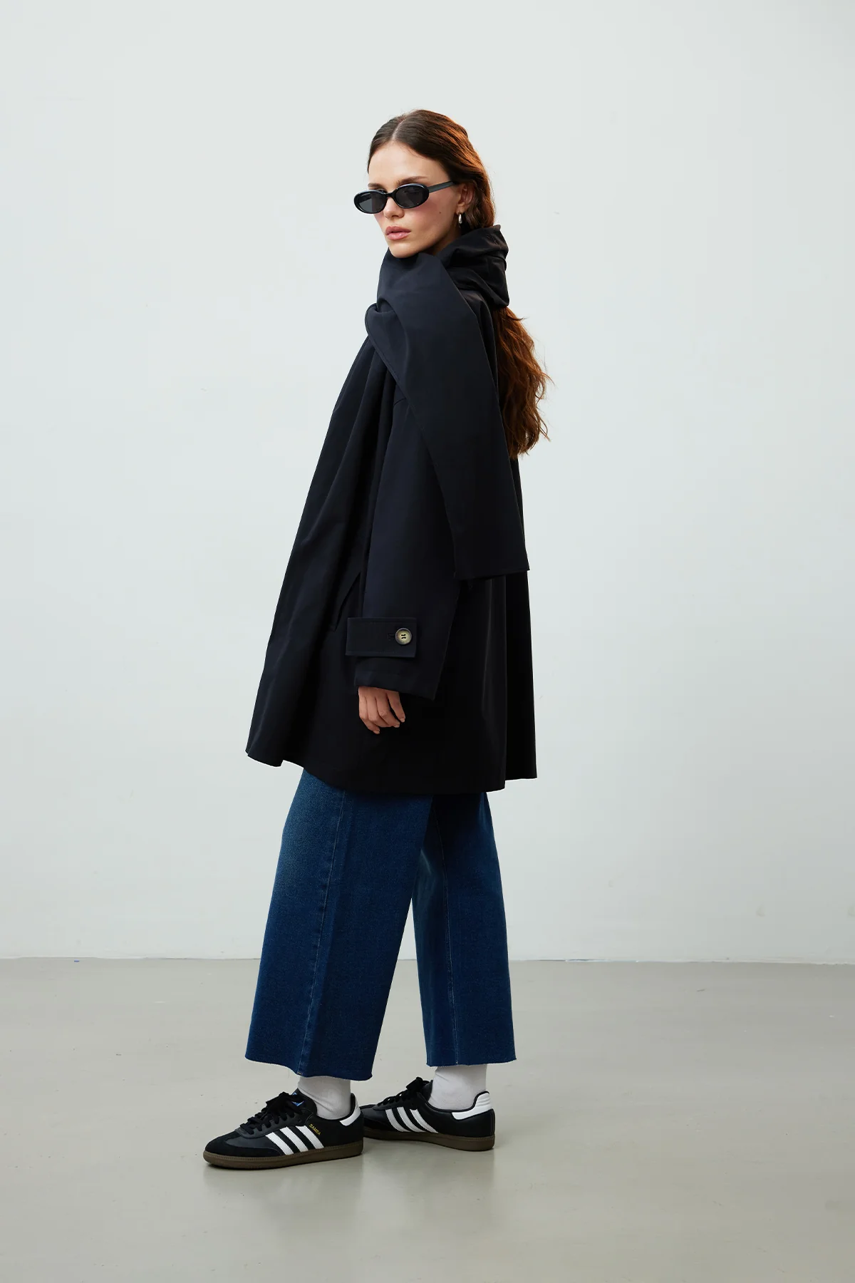 Stockholm Scarf Detailed Oversize Trench Coat Black - Image 7