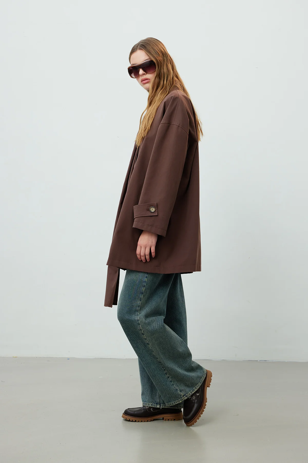 Stockholm Scarf Detailed Oversize Trench Coat Brown - Image 3