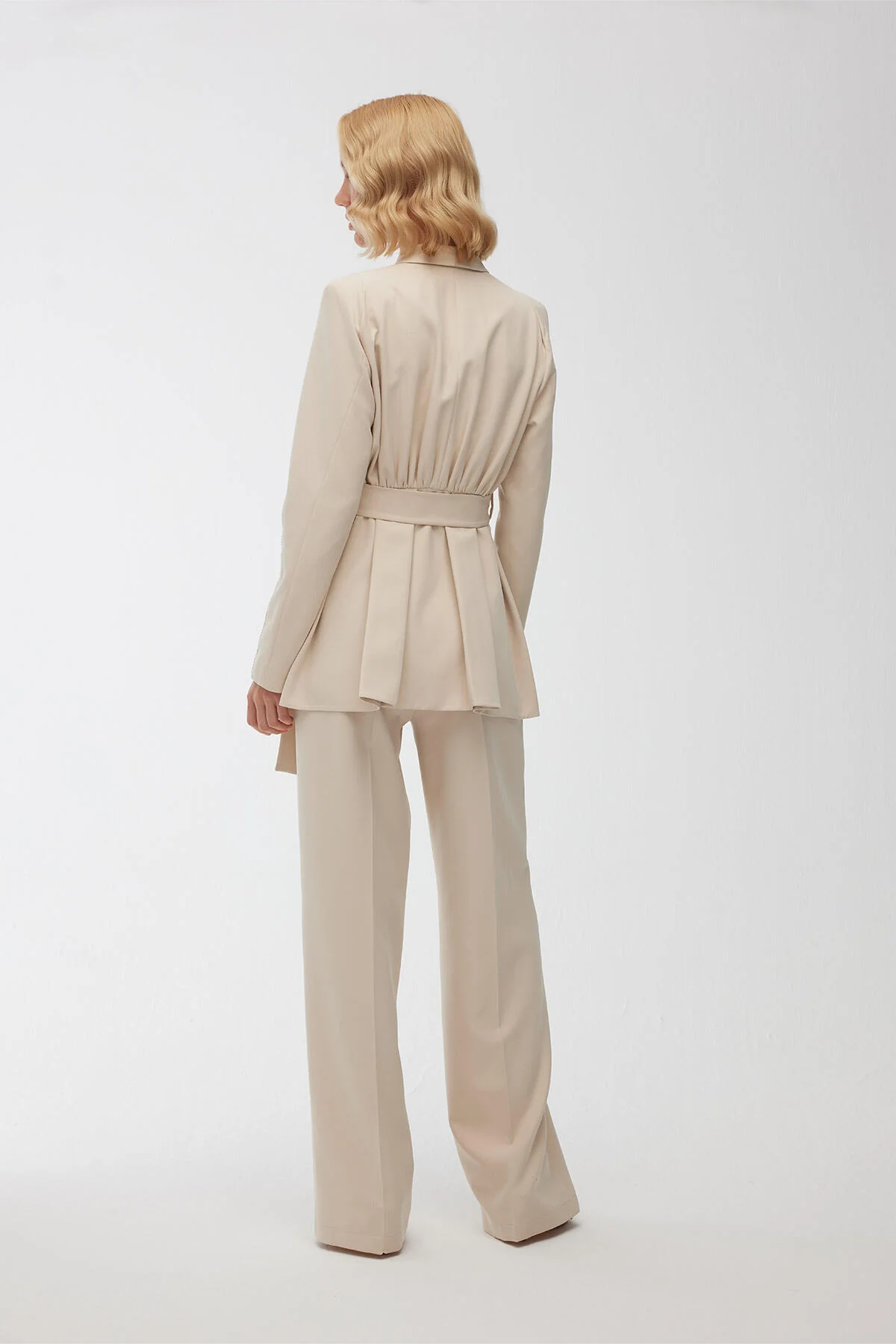 Stone Embroidered Blazer Jacket Beige - Image 8