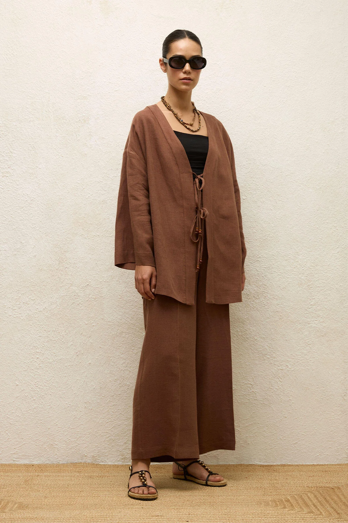 Straight Linen Trousers Brown - Image 3