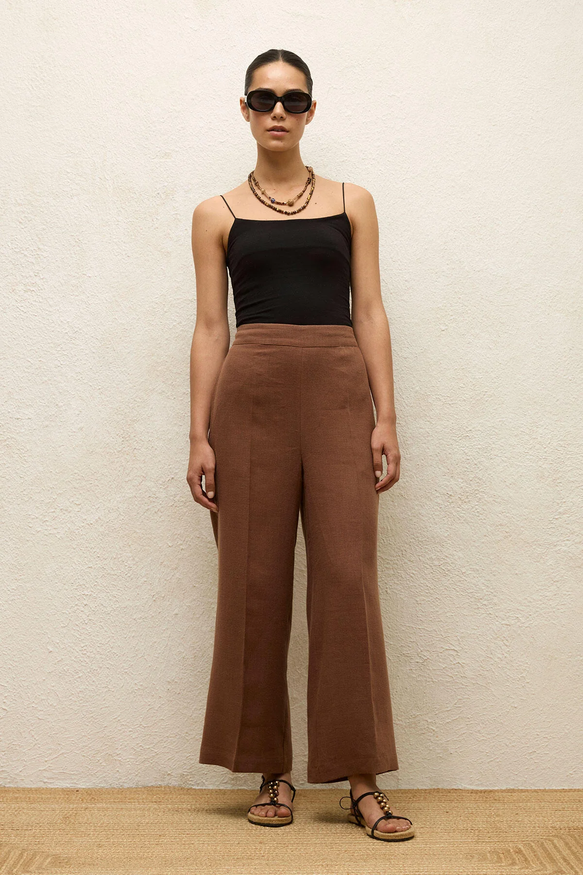 Straight Linen Trousers Brown - Image 4