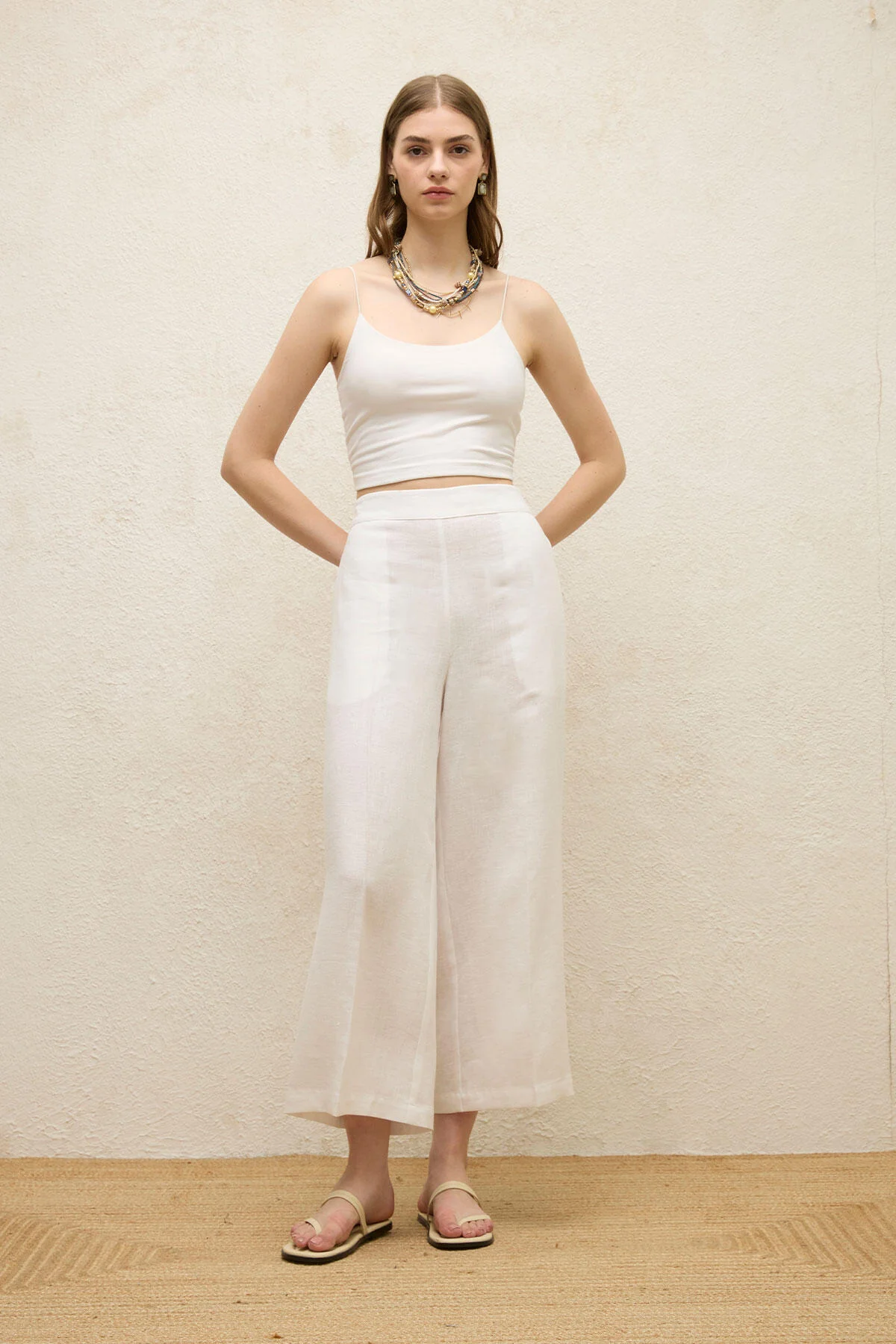 Straight Linen Trousers Ecru - Image 2