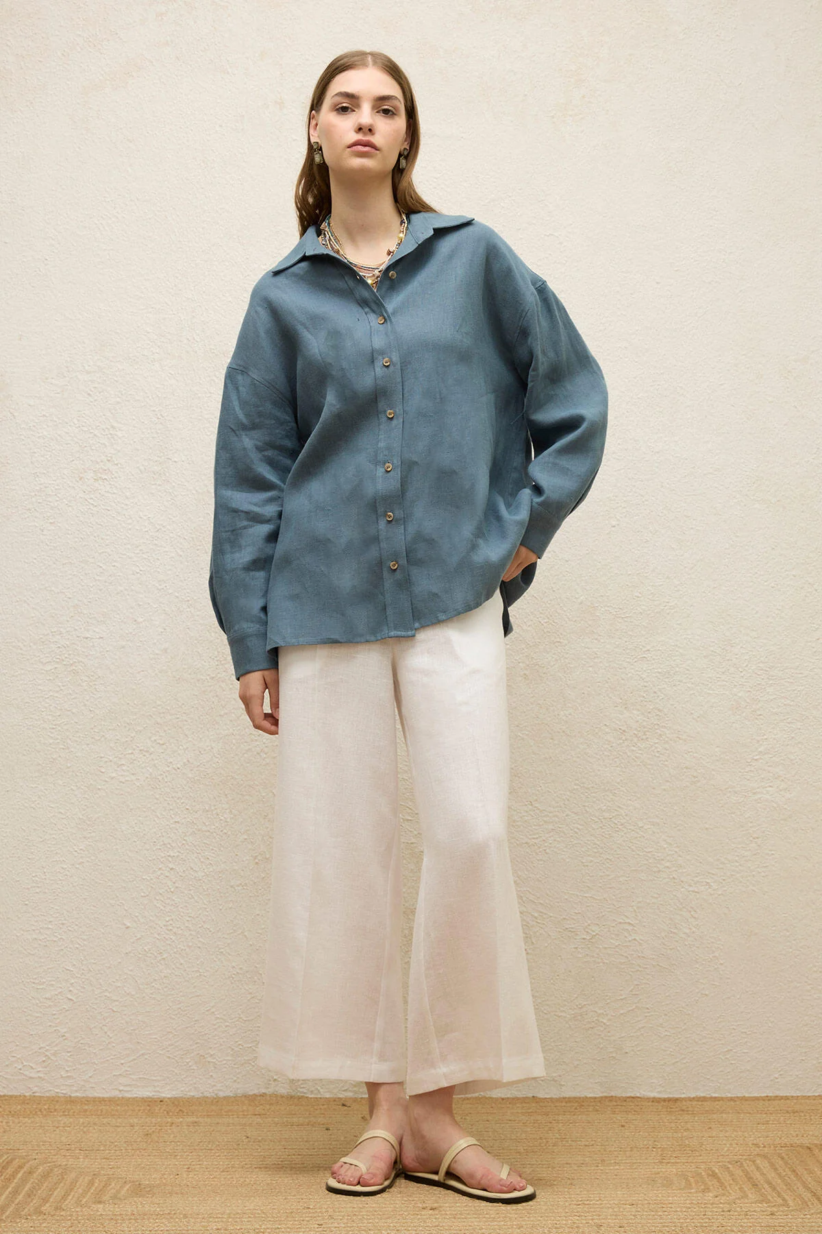 Straight Linen Trousers Ecru - Image 3