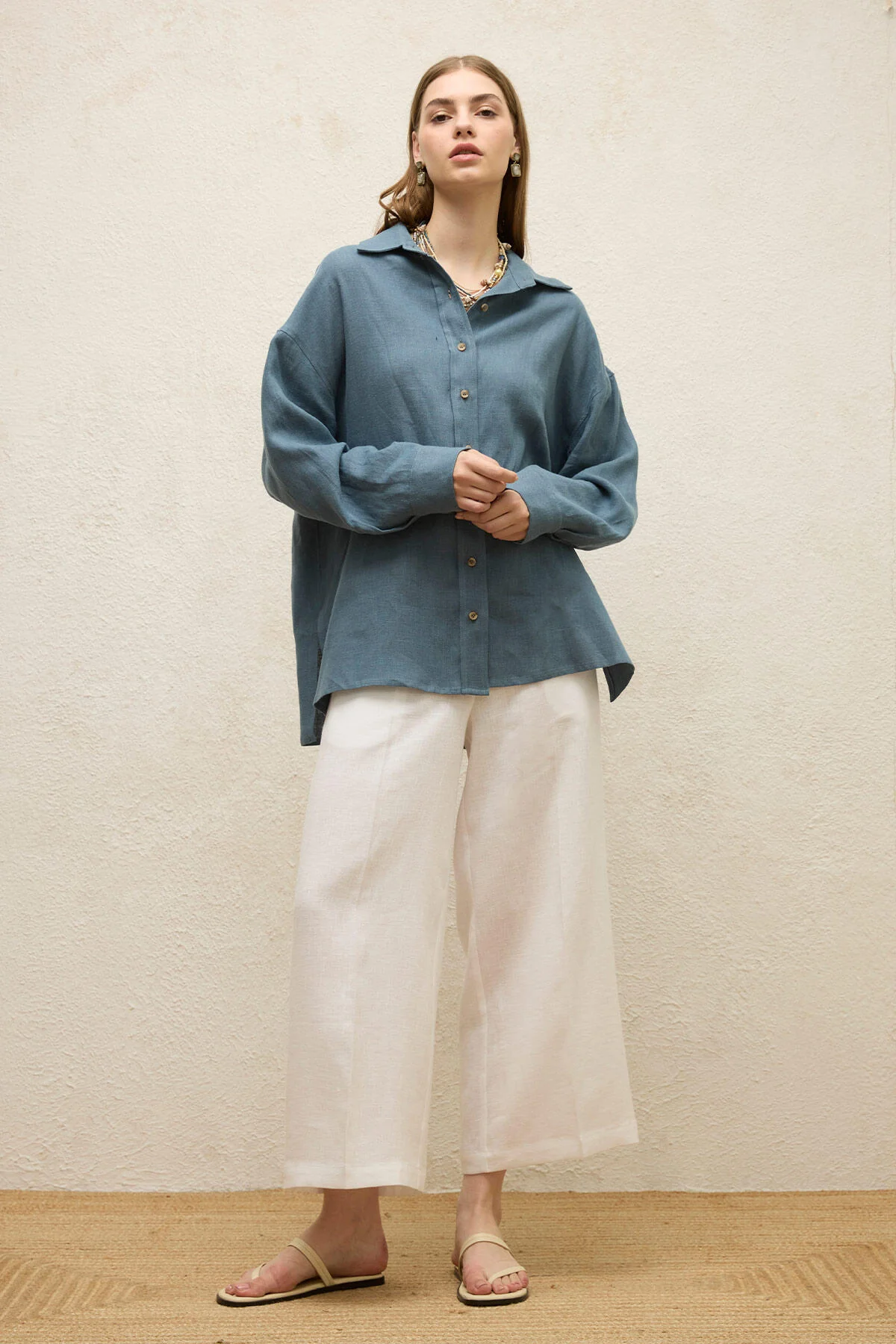 Straight Linen Trousers Ecru - Image 4