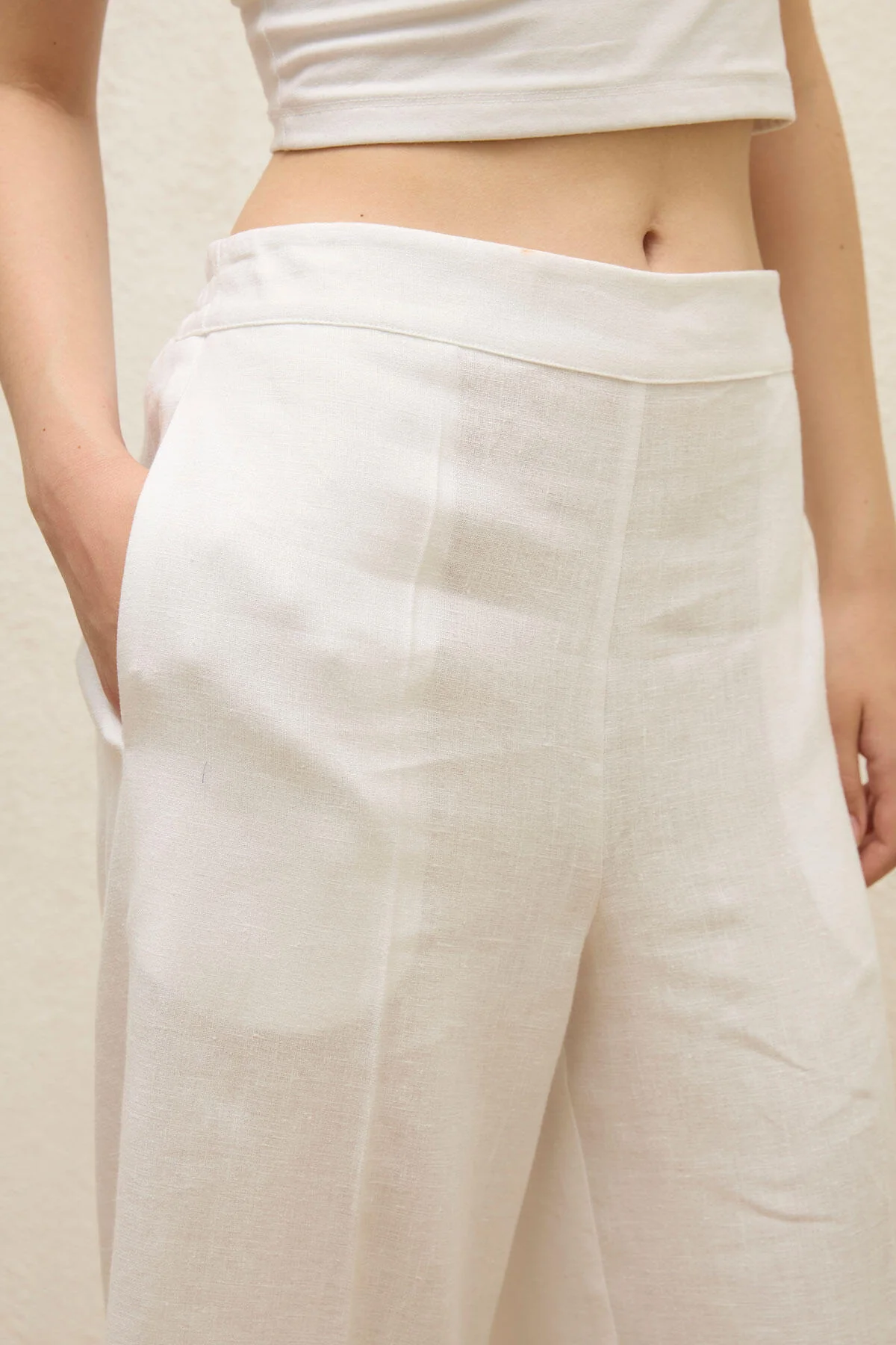Straight Linen Trousers Ecru - Image 7