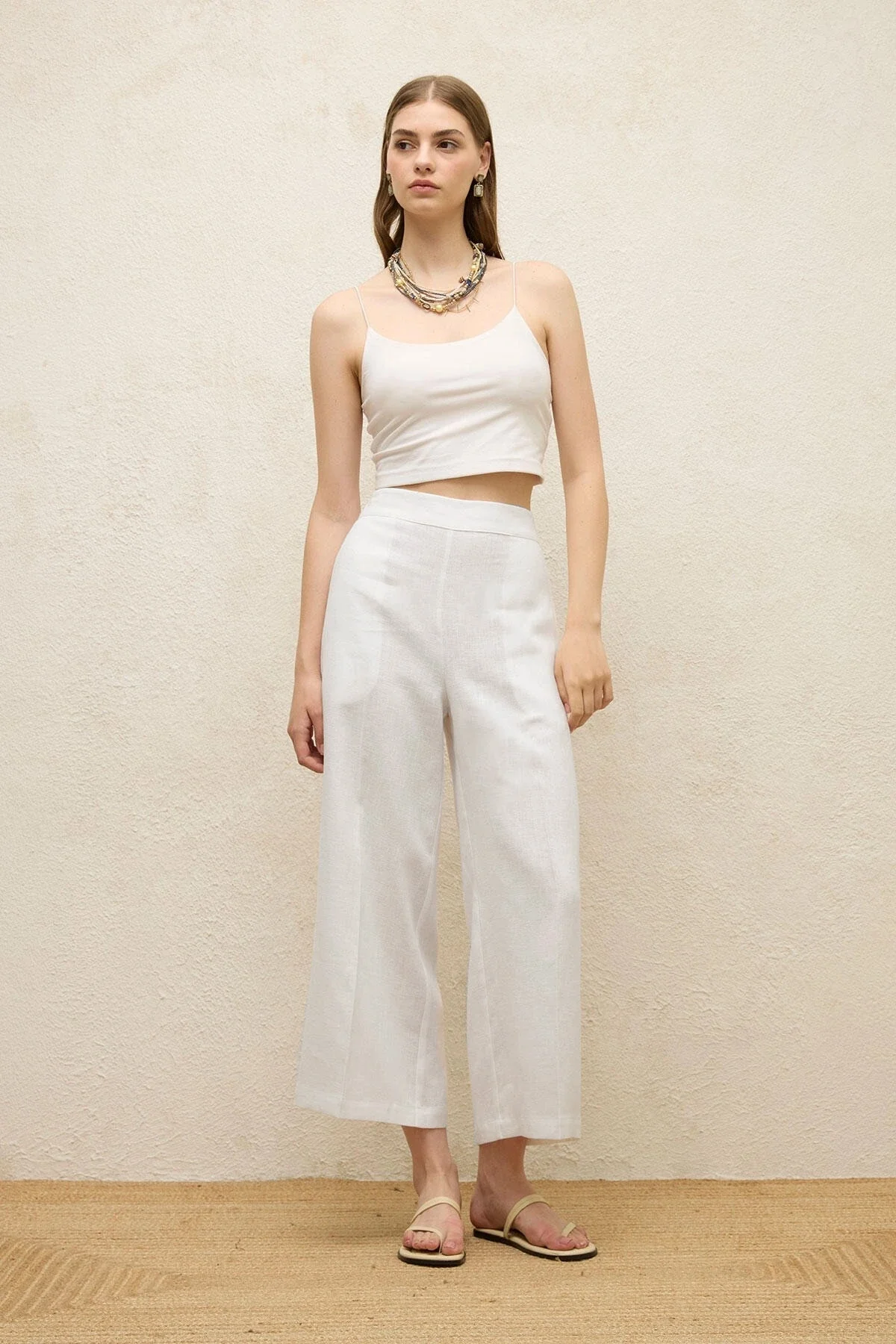 Straight Linen Trousers White - Image 2
