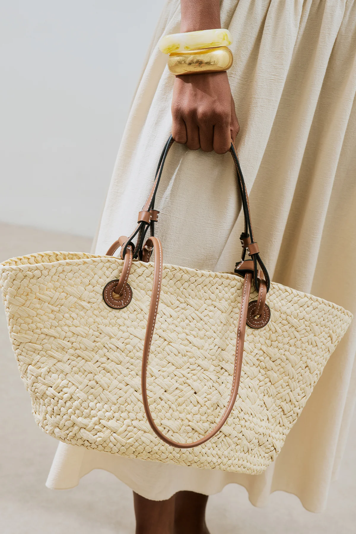 Straw Bag With Leather Strap Beige - Image 3