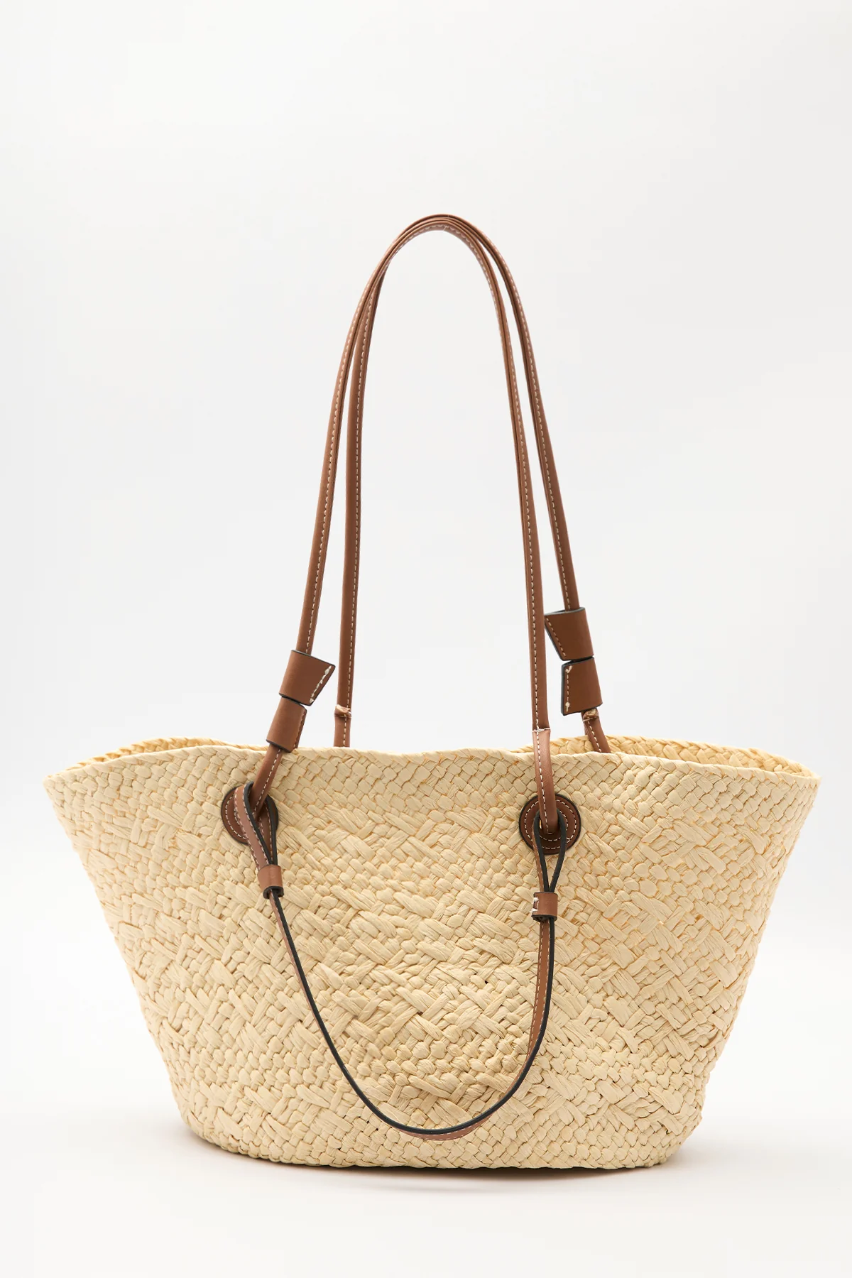 Straw Bag With Leather Strap Beige - Image 4