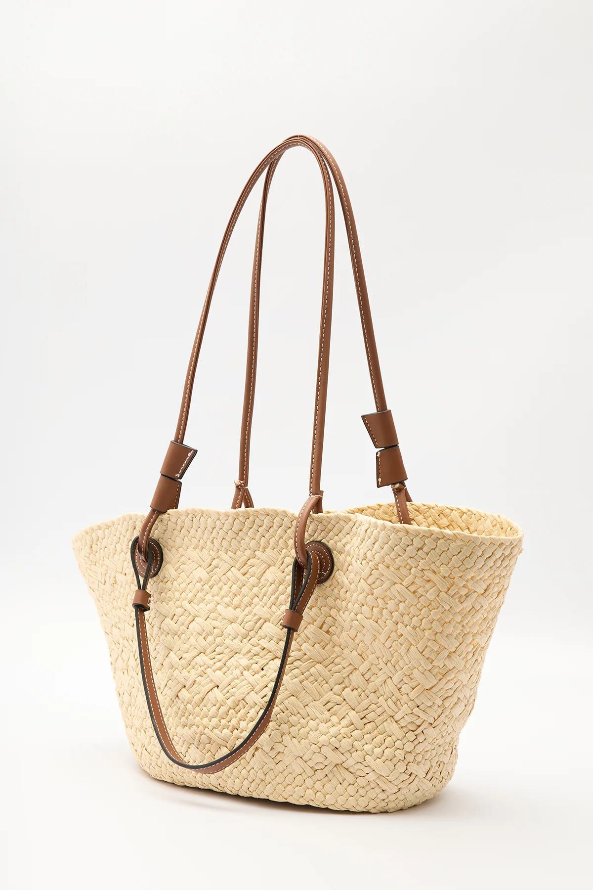 Straw Bag With Leather Strap Beige - Image 6