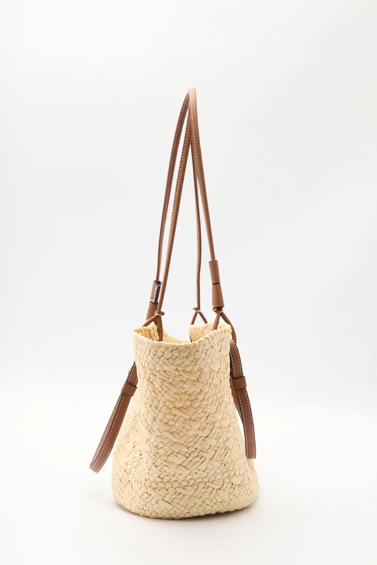 Straw Bag With Leather Strap Beige - Image 7