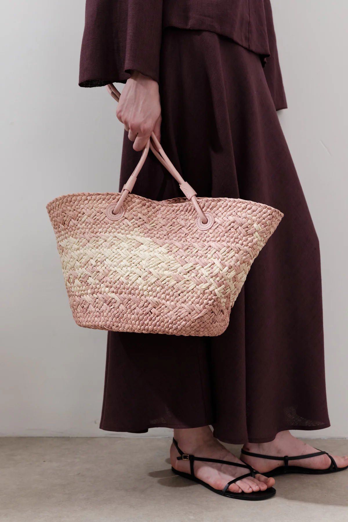 Straw Bag With Leather Strap Pink - Image 2