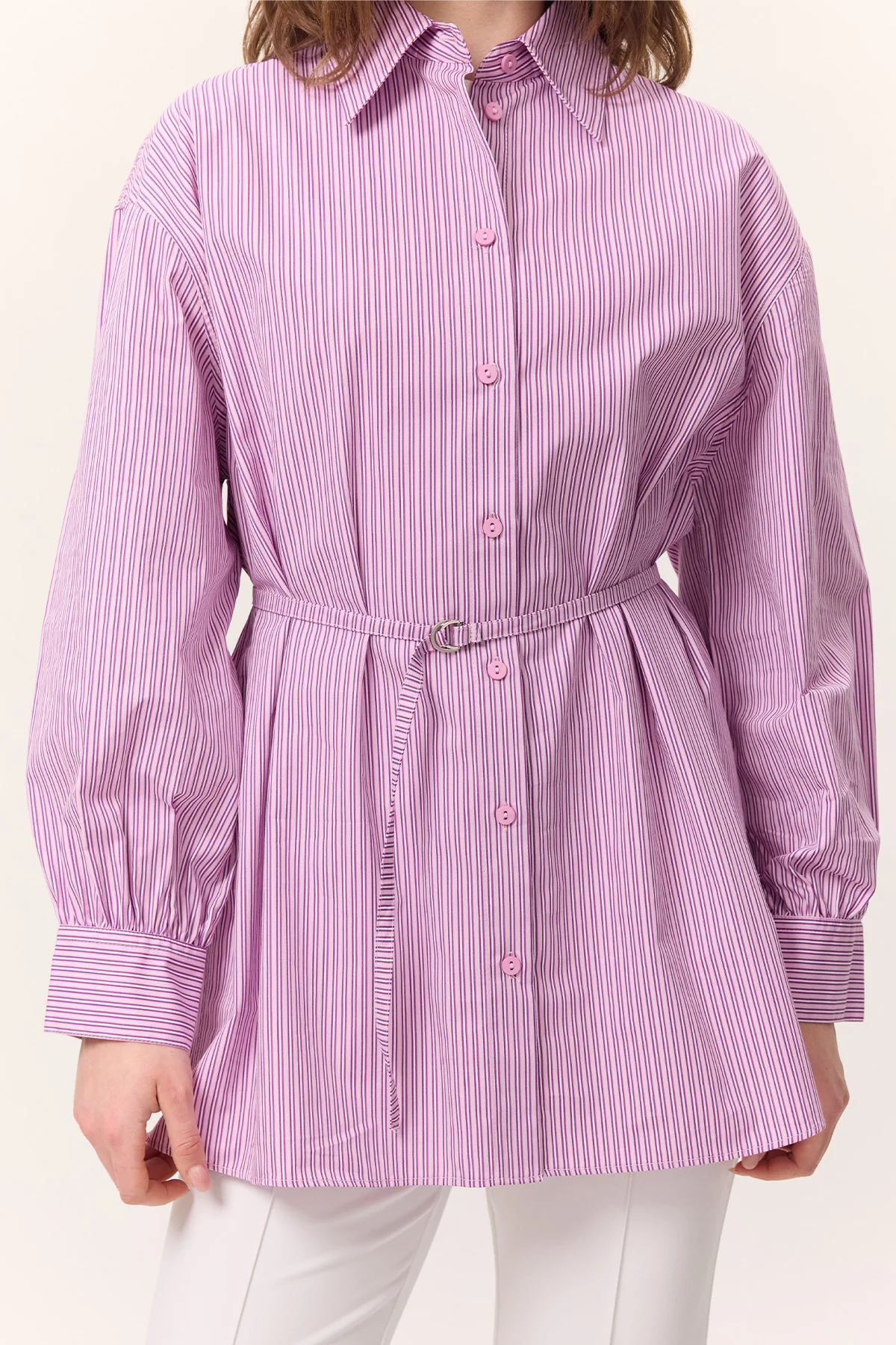 Striped Belted Shirt Pink - Image 7