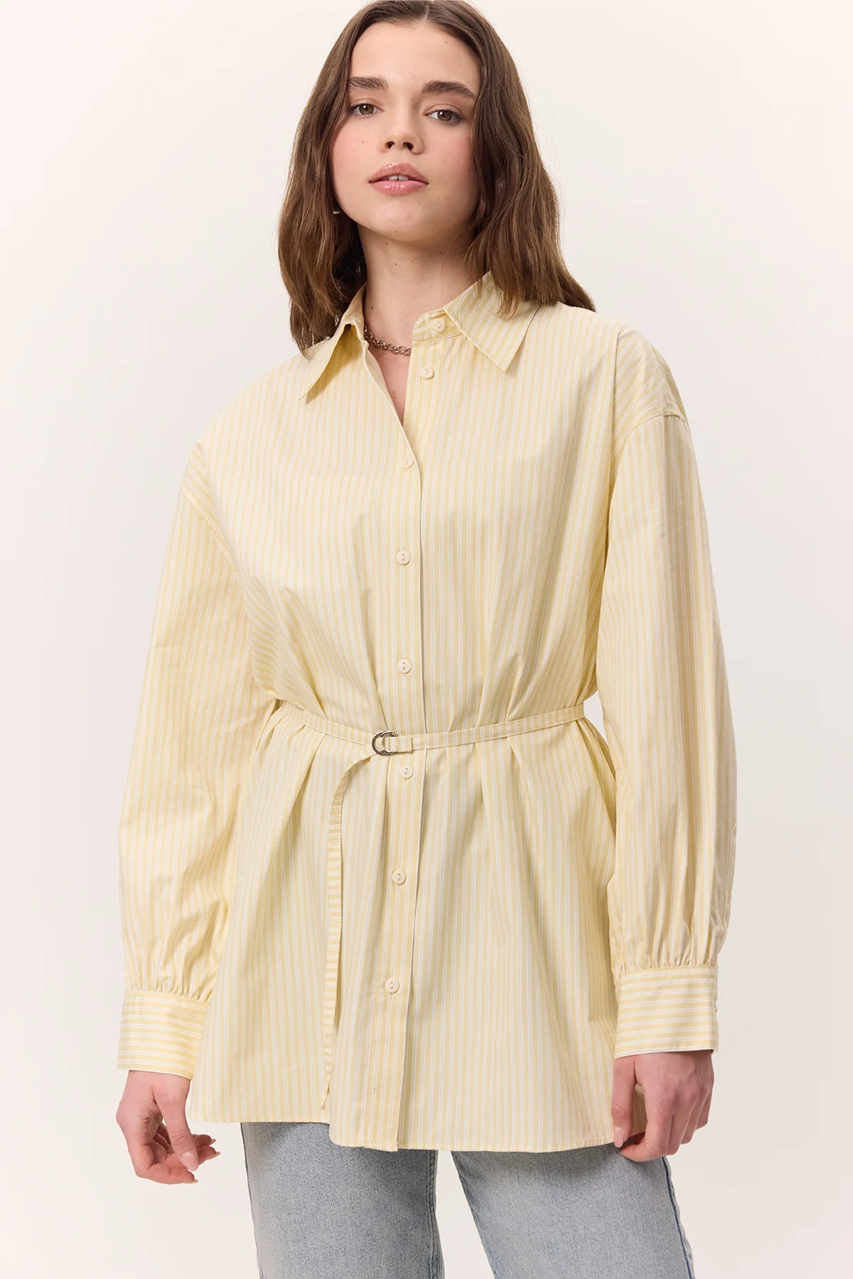 Striped Belted Shirt Yellow - Image 3