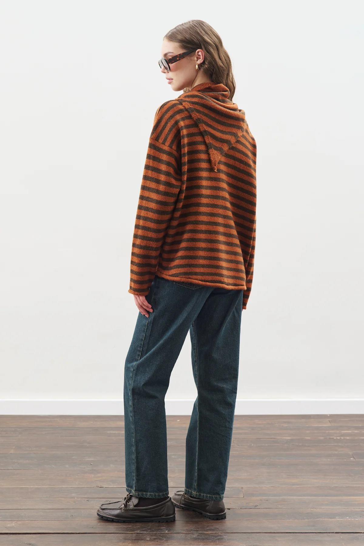 Striped Cardigan With Scarf Detail Brown - Image 6
