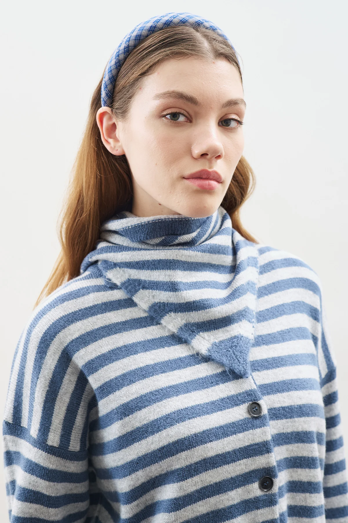 Striped Cardigan With Scarf Detail Indigo - Image 5