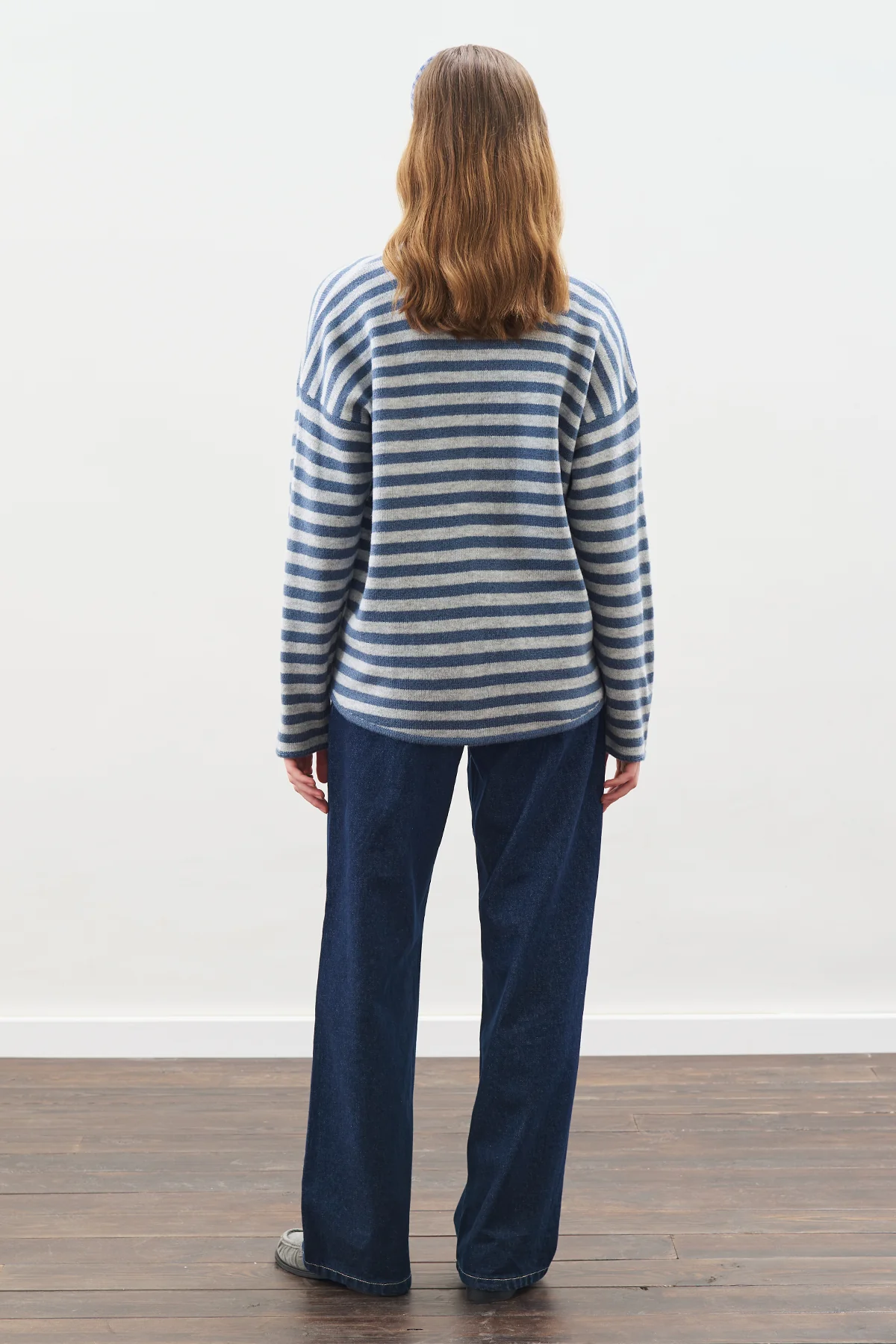 Striped Cardigan With Scarf Detail Indigo - Image 7