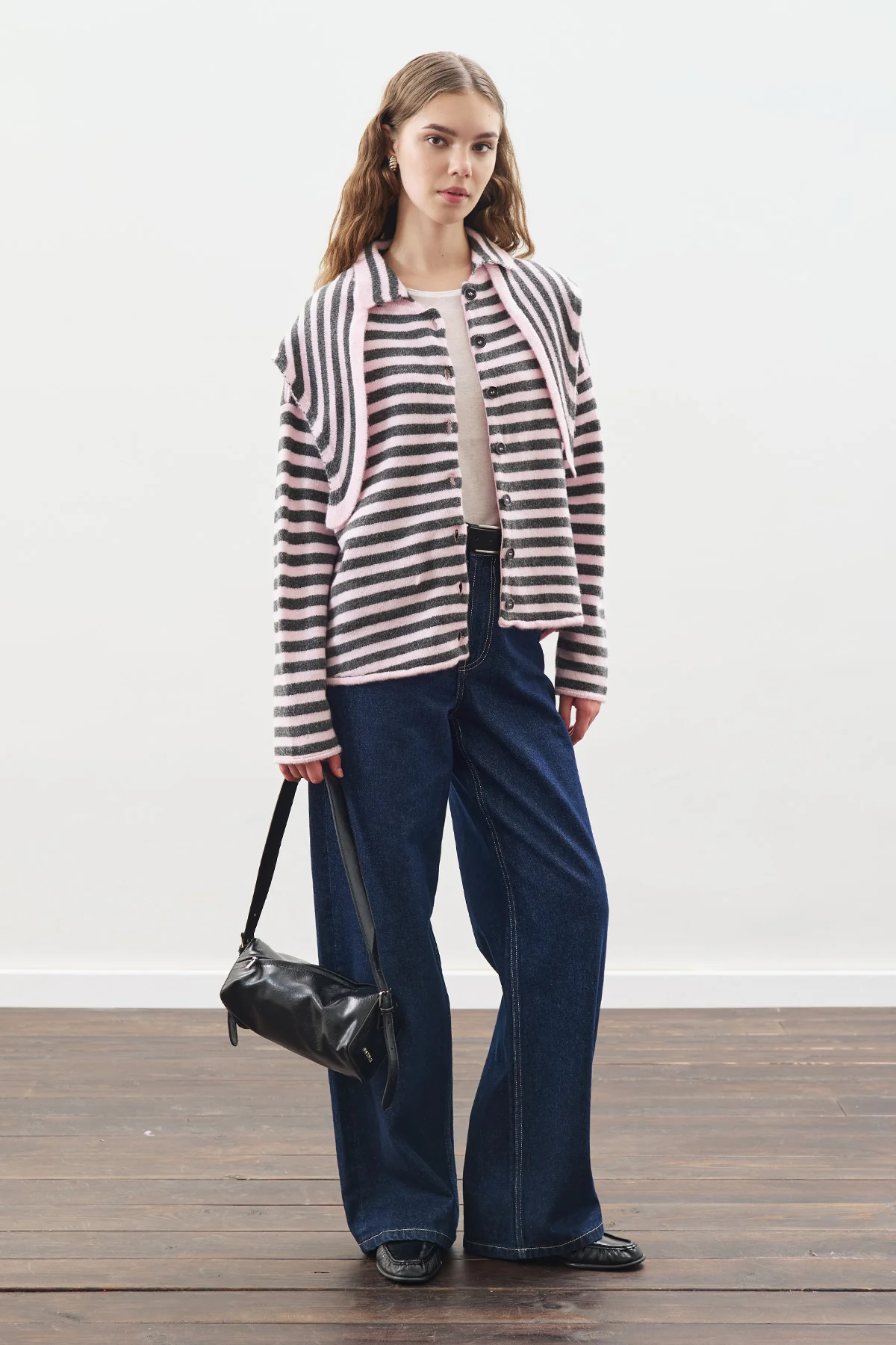 Striped Cardigan With Scarf Detail Pink - Image 2