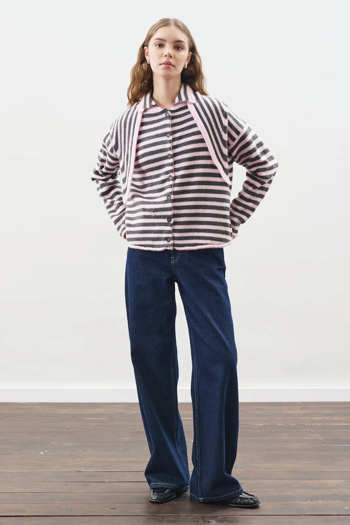 Striped Cardigan With Scarf Detail Pink - Image 3