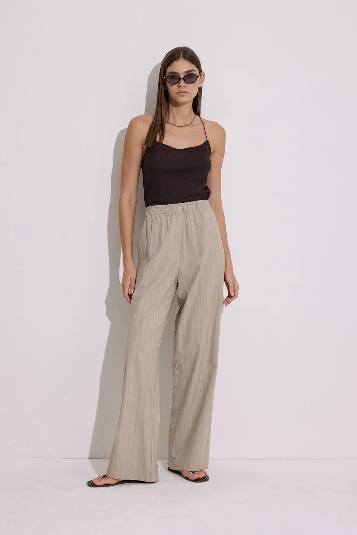 Striped Elastic Waist Trousers Beige - Image 4