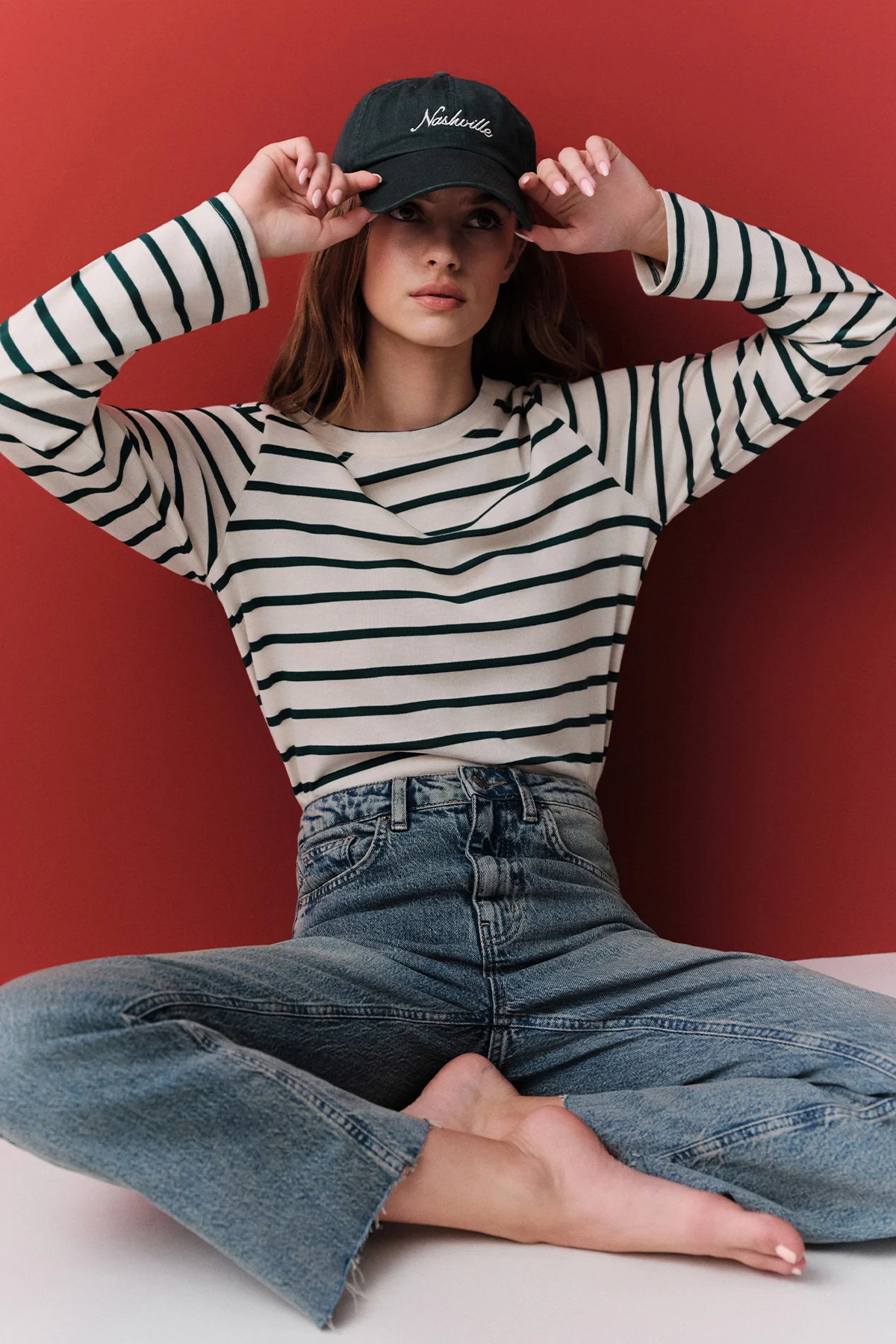 Striped Long-Sleeve Regular Fit T-Shirt Black