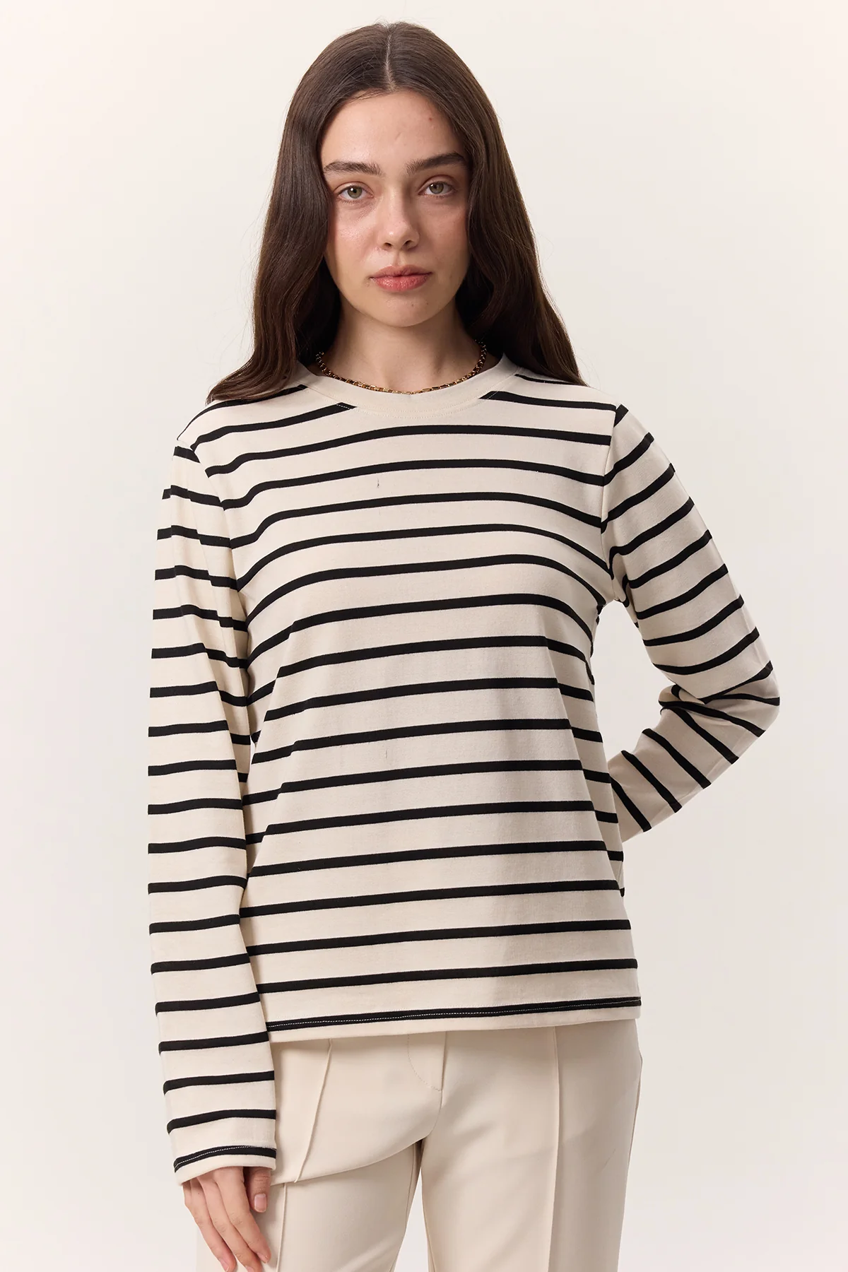 Striped Long-Sleeve Regular Fit T-Shirt Black - Image 4