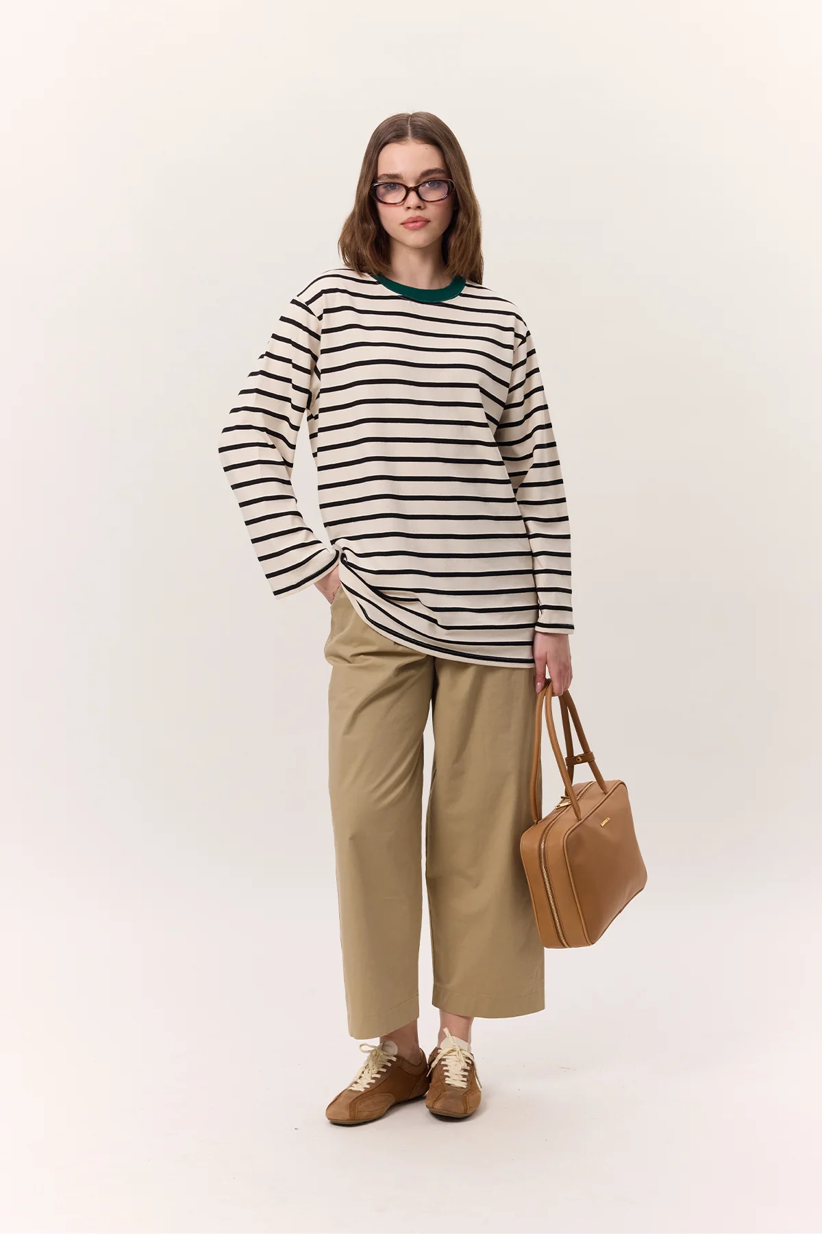 Striped Oversized Long Sleeve T-Shirt Black - Image 3