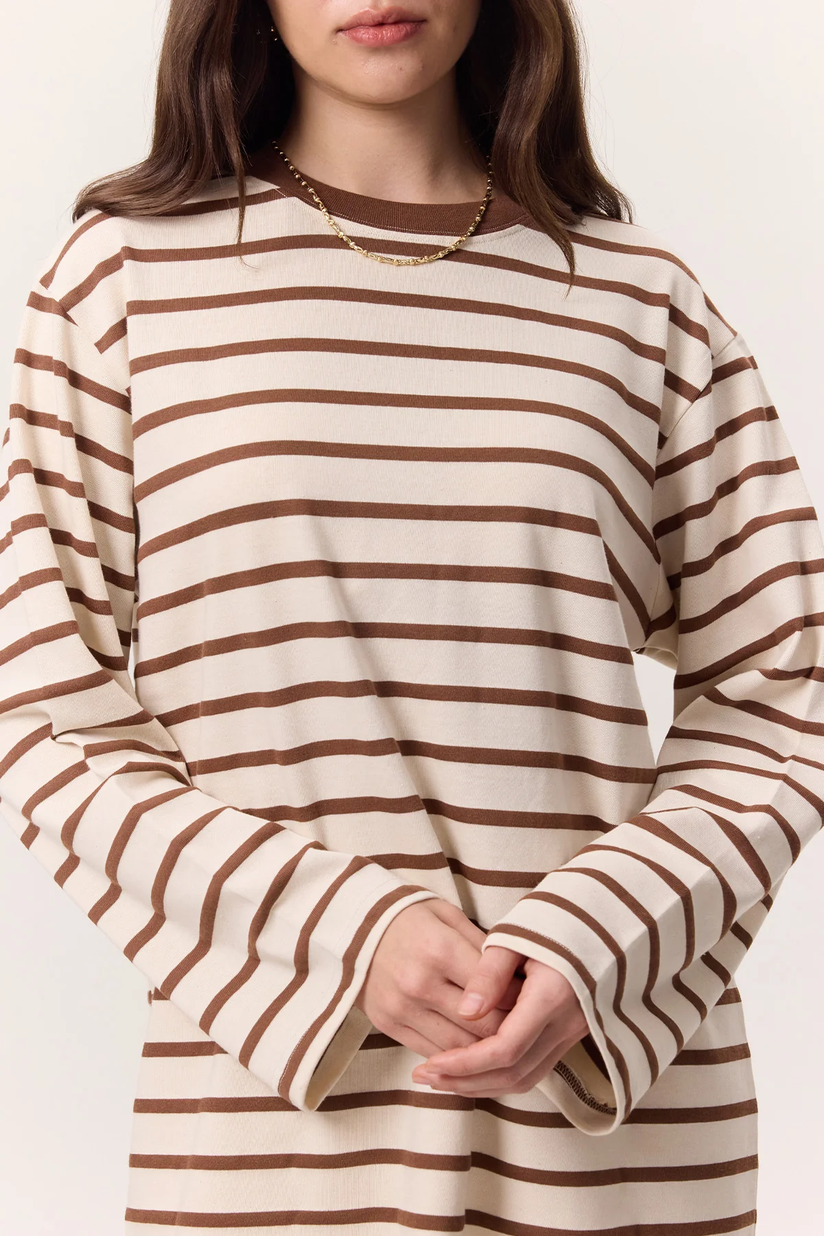 Striped Oversized Long Sleeve T-Shirt Brown - Image 4