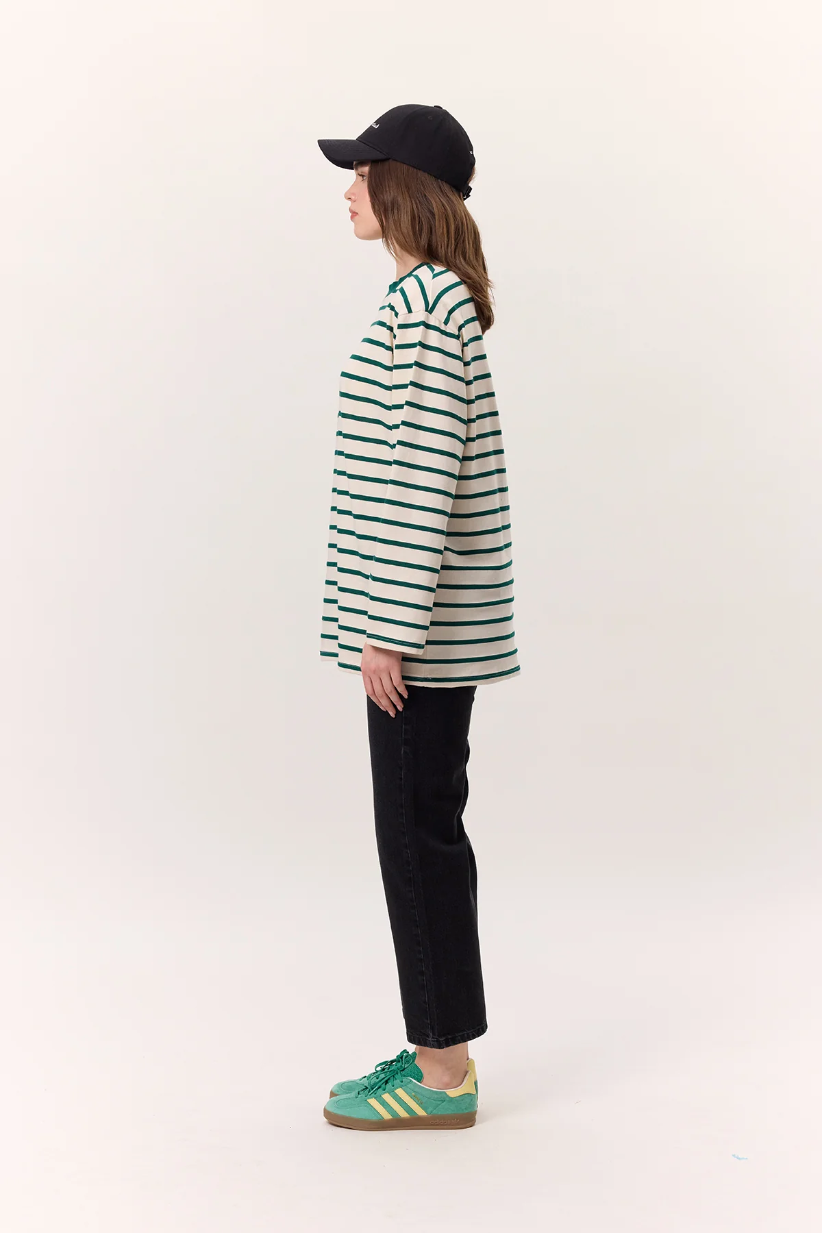 Striped Oversized Long Sleeve T-Shirt Green - Image 5