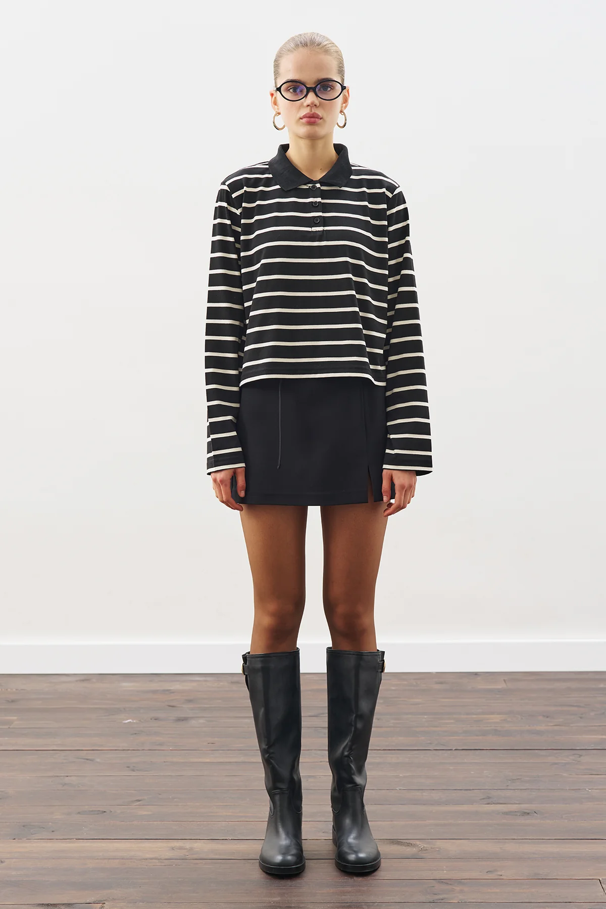 Striped Polo T-Shirt Black - Image 6