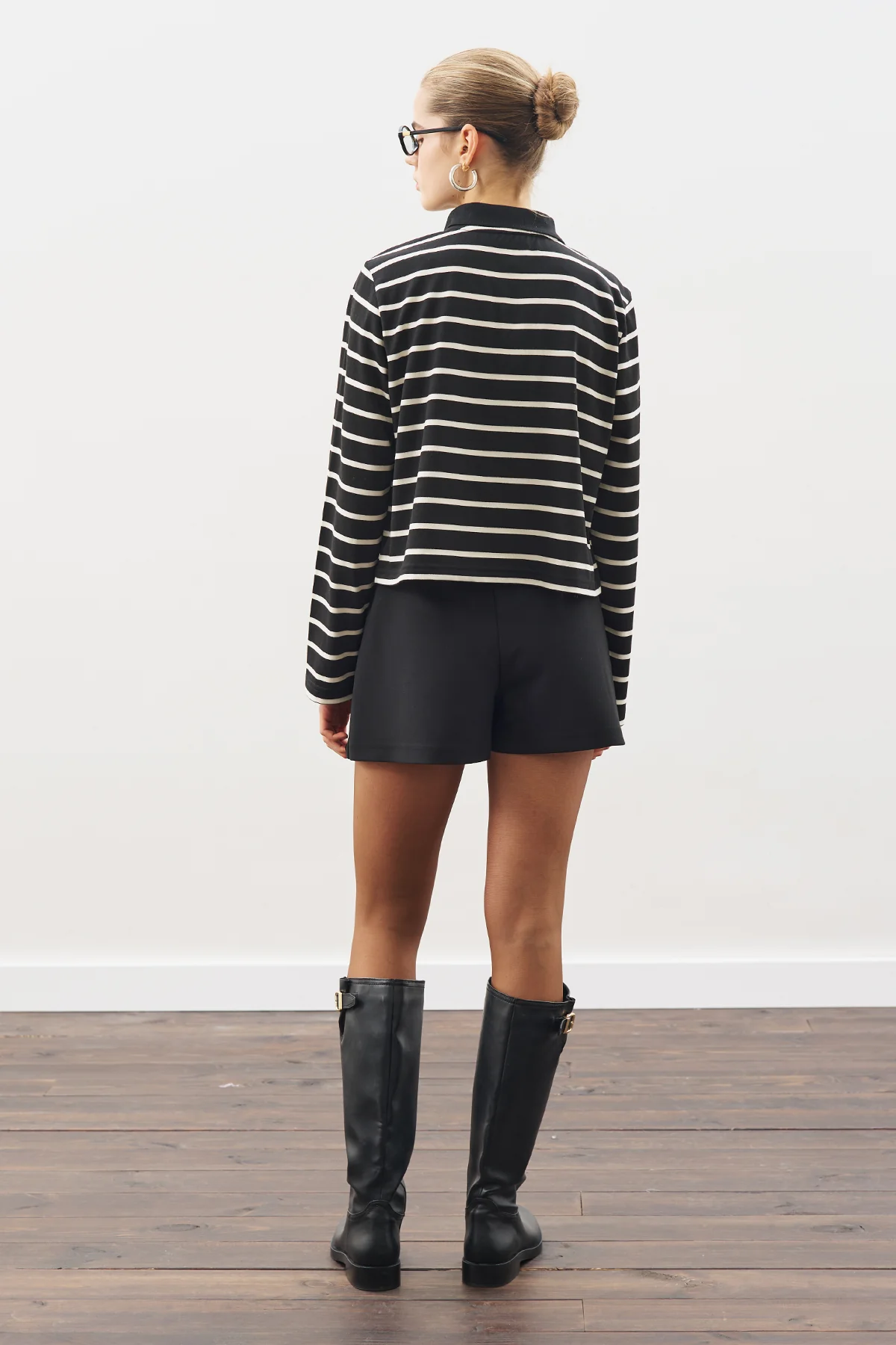 Striped Polo T-Shirt Black - Image 8