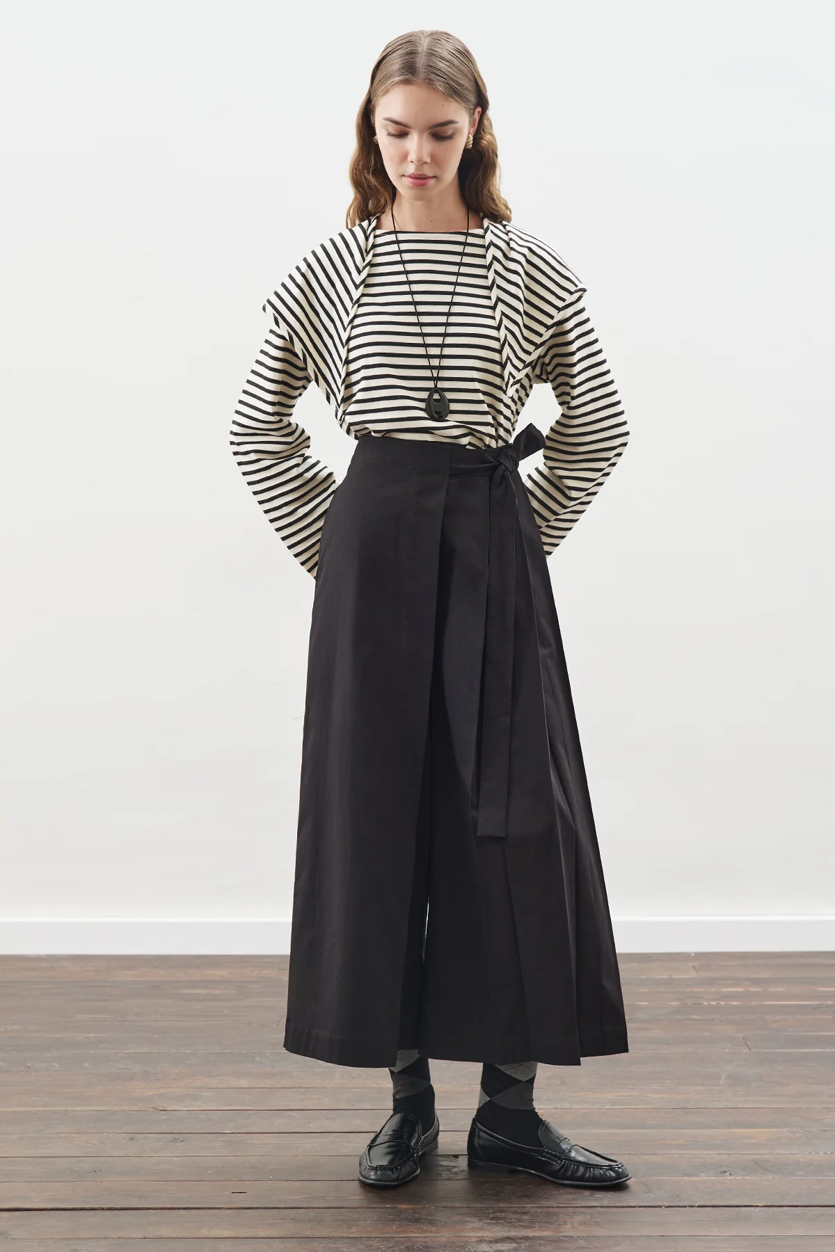 Striped T-Shirt With Scarf Detail Black - Image 4