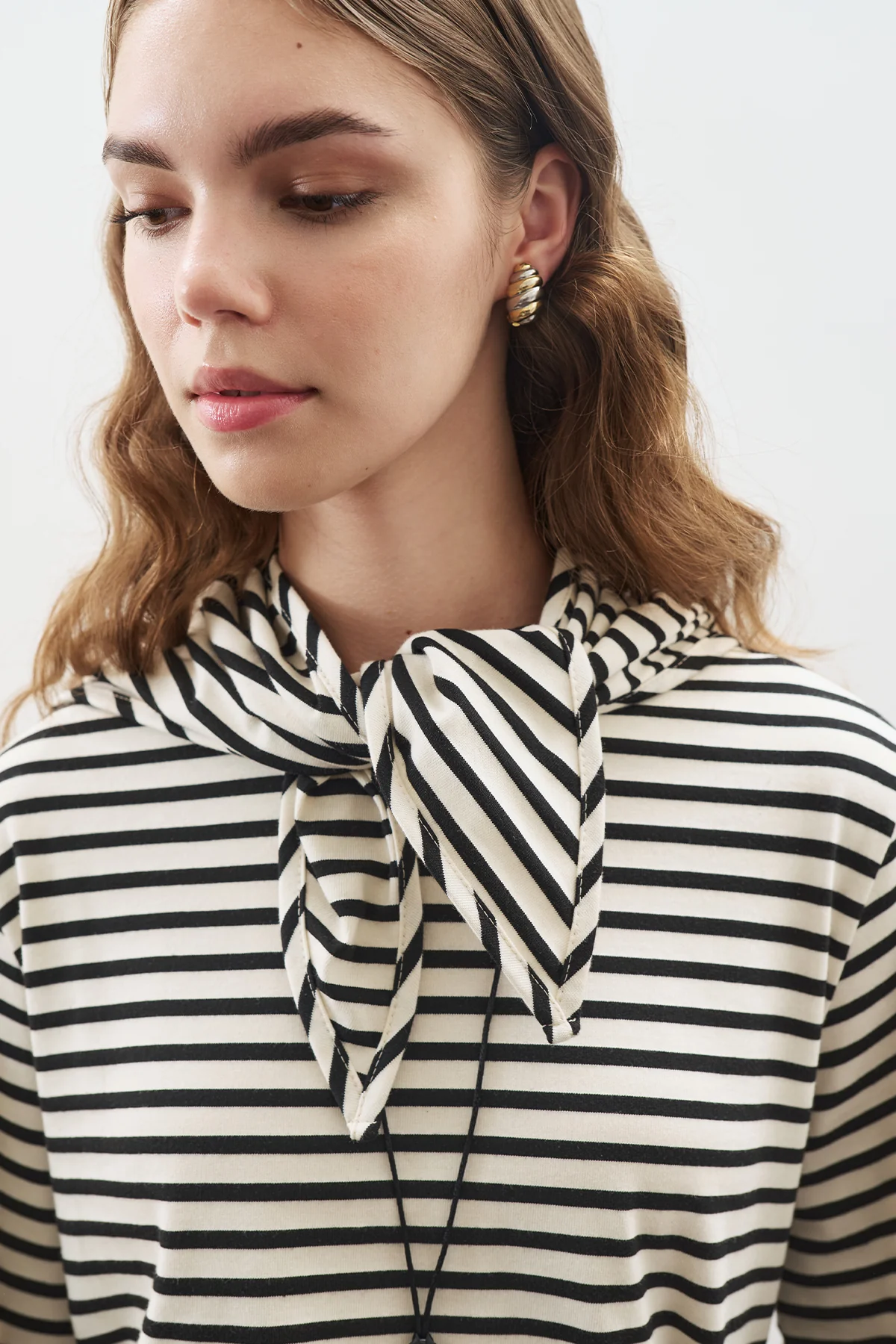 Striped T-Shirt With Scarf Detail Black - Image 6