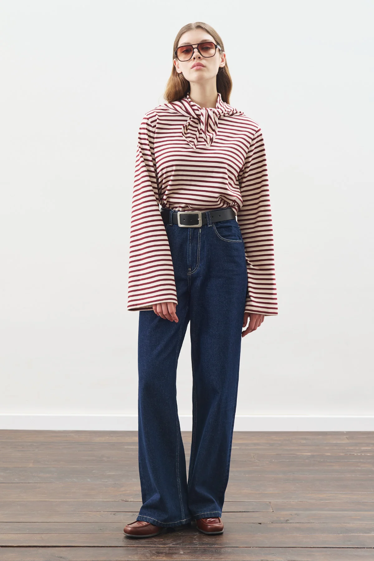 Striped T-Shirt With Scarf Detail Burgundy