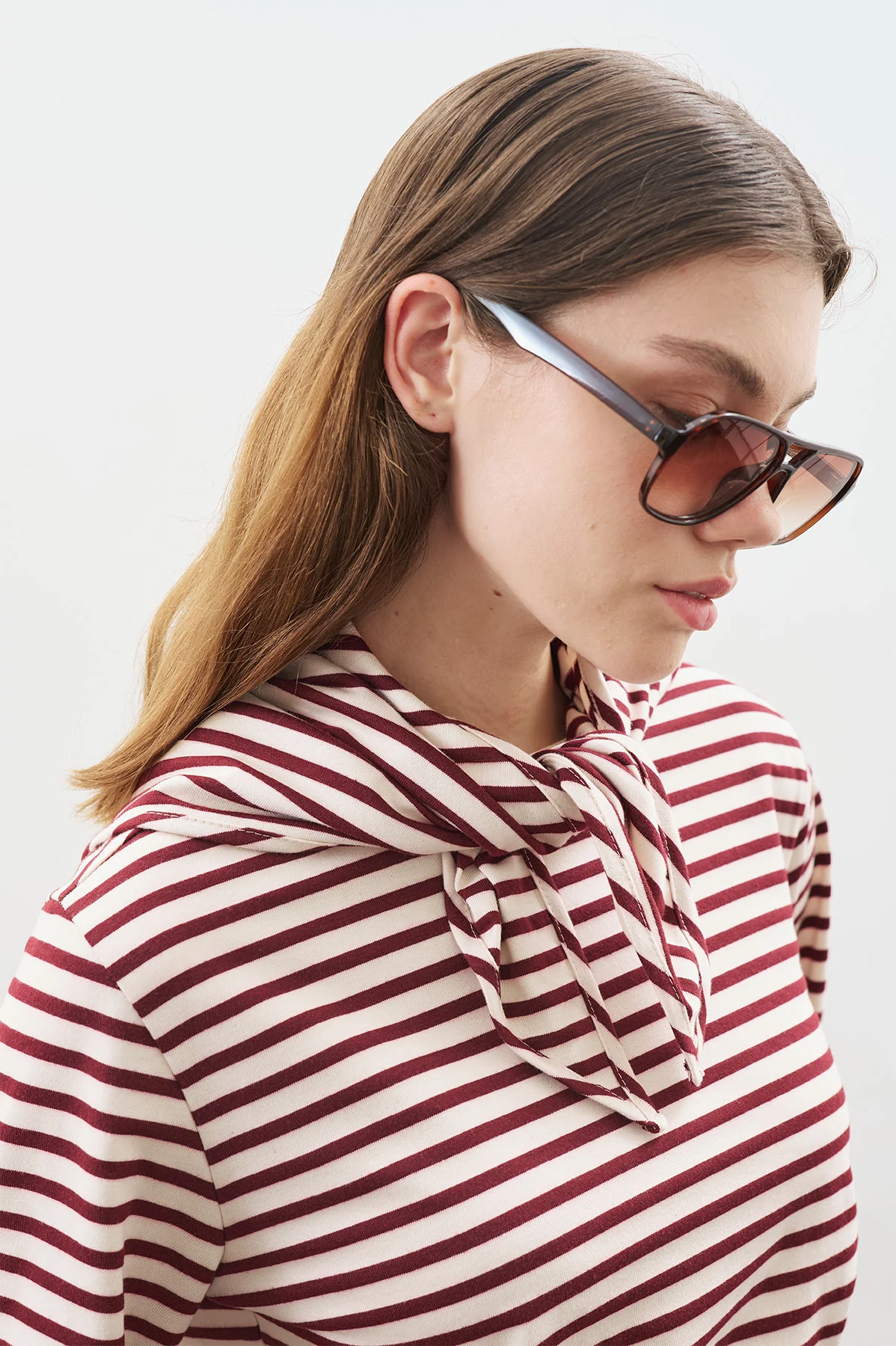Striped T-Shirt With Scarf Detail Burgundy - Image 4