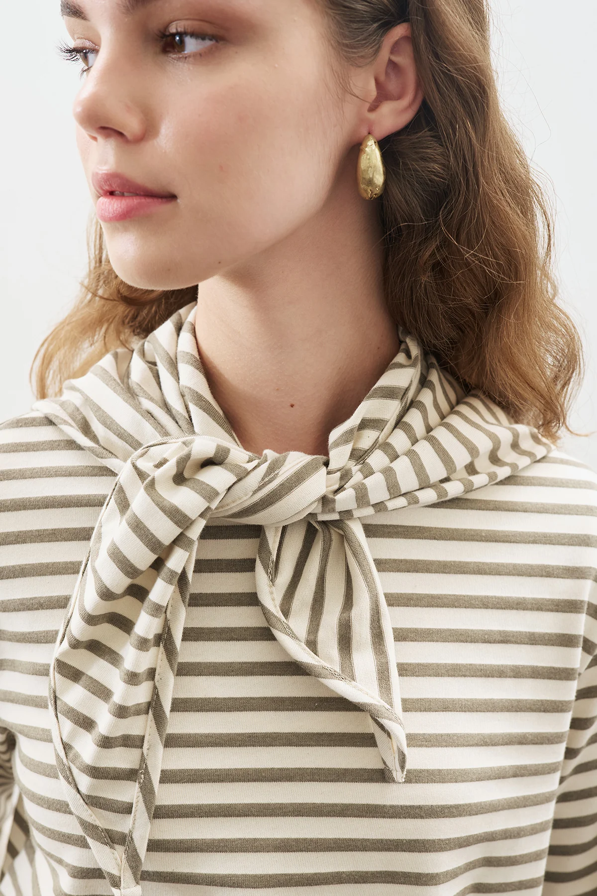 Striped T-Shirt With Scarf Detail Khaki - Image 3