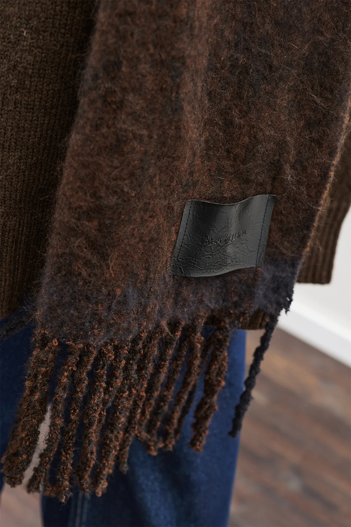 Striped Trim Scarf Brown - Image 2