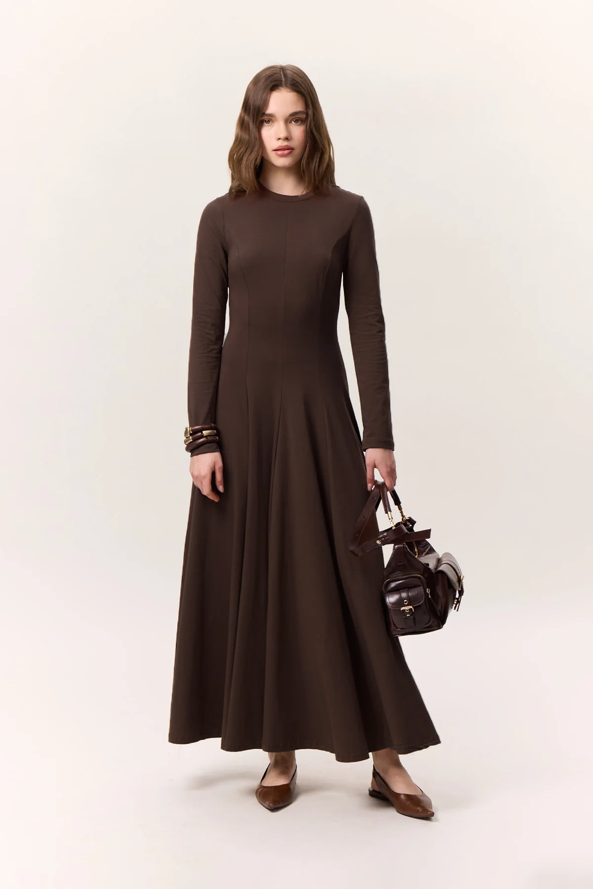 Structured Long-Sleeve Dress Brown - Image 3