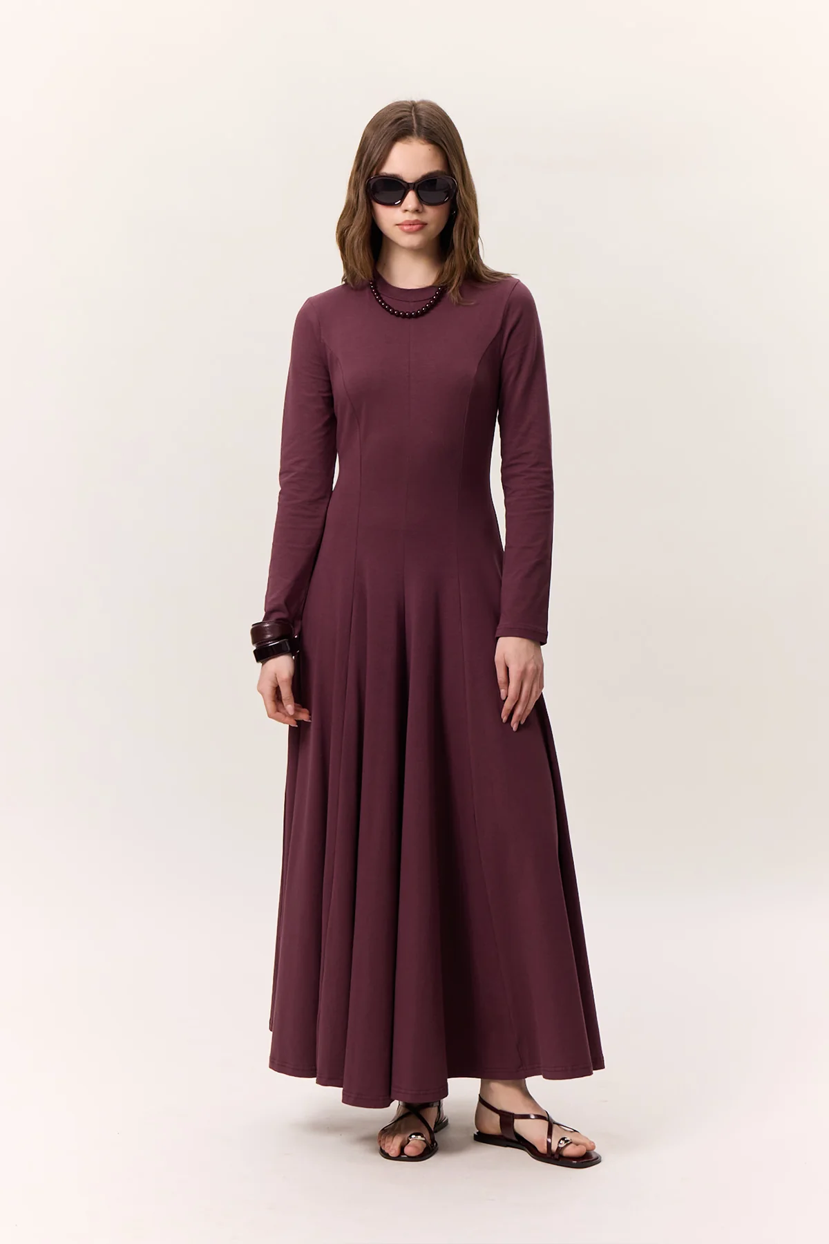 Structured Long-Sleeve Dress Burgundy - Image 4