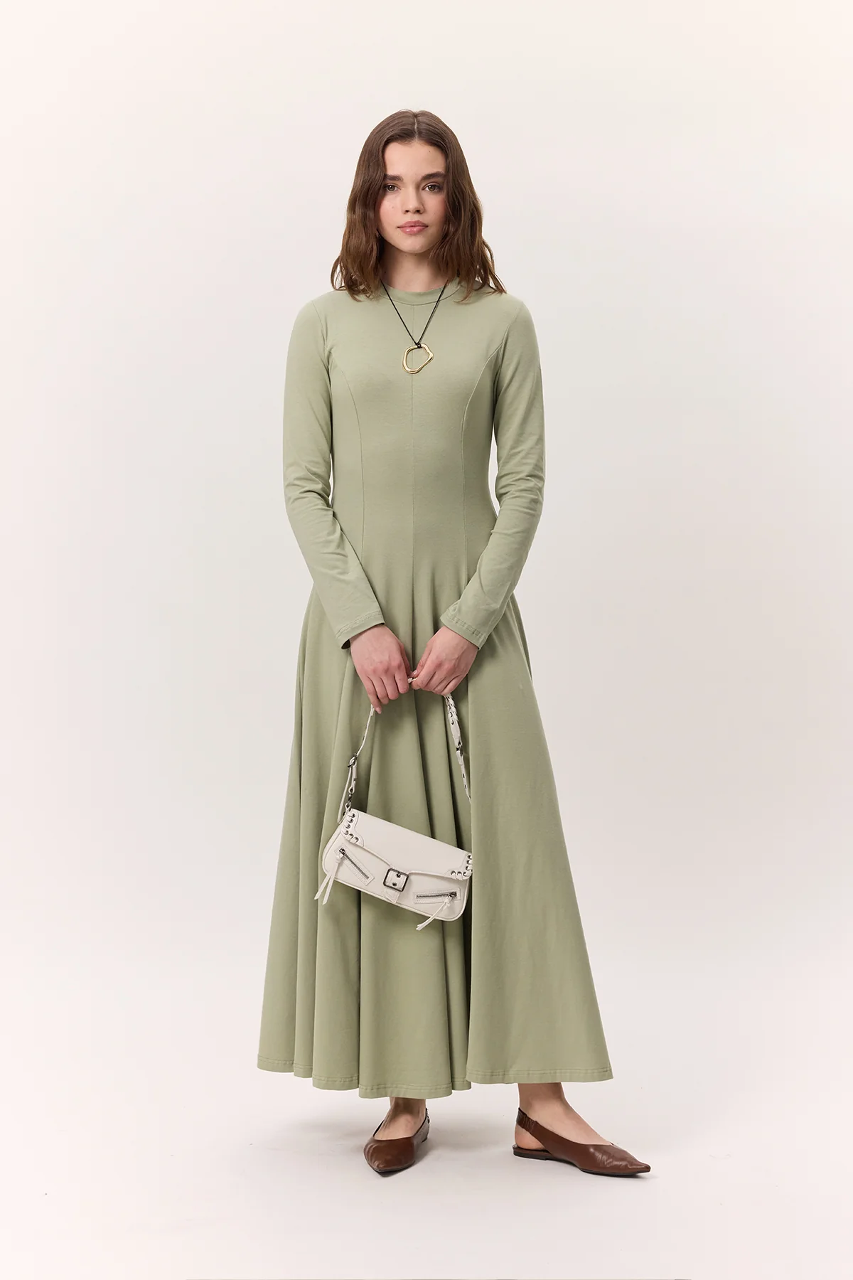 Structured Long-Sleeve Dress Green - Image 4
