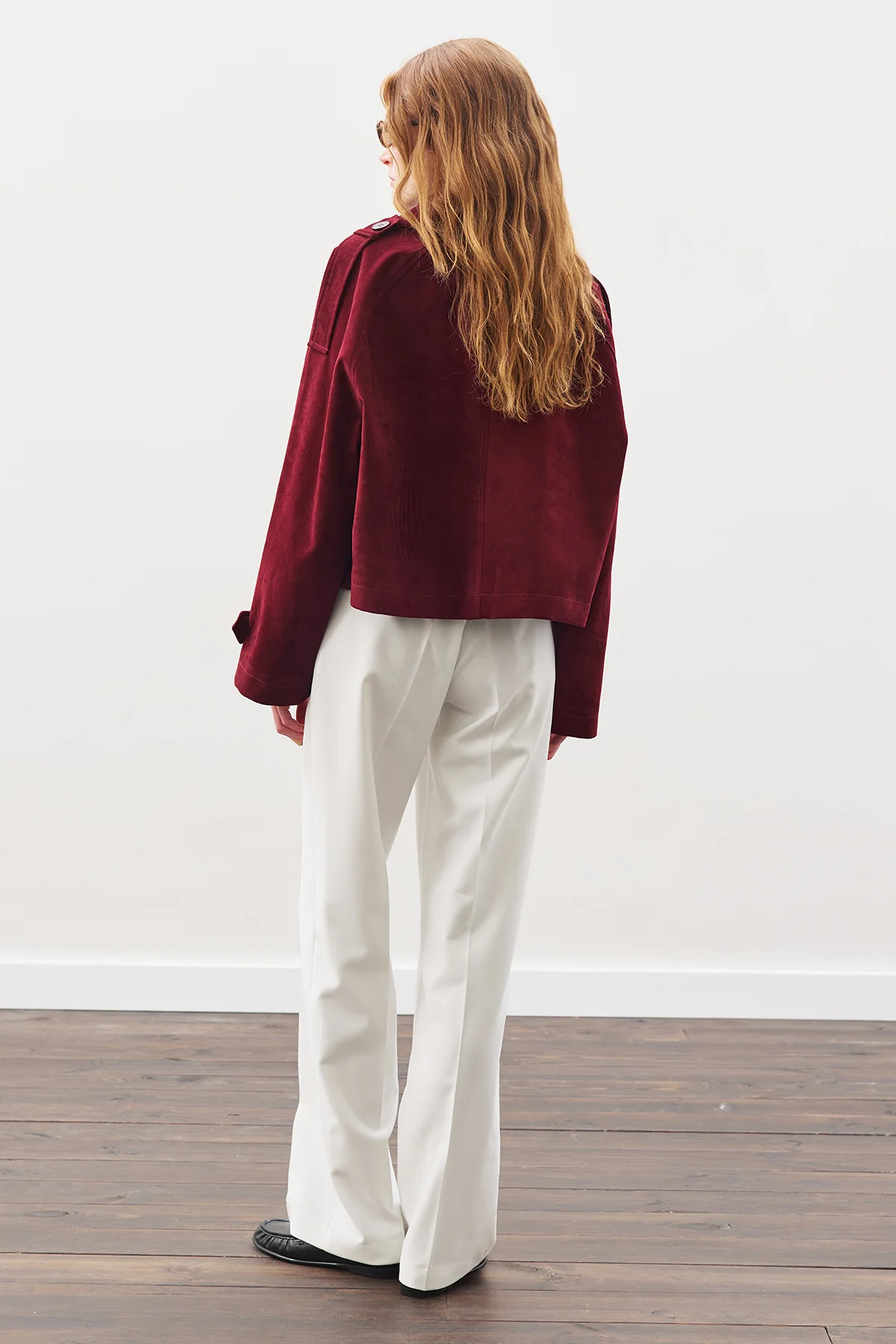Suede Trench Jacket Burgundy - Image 7
