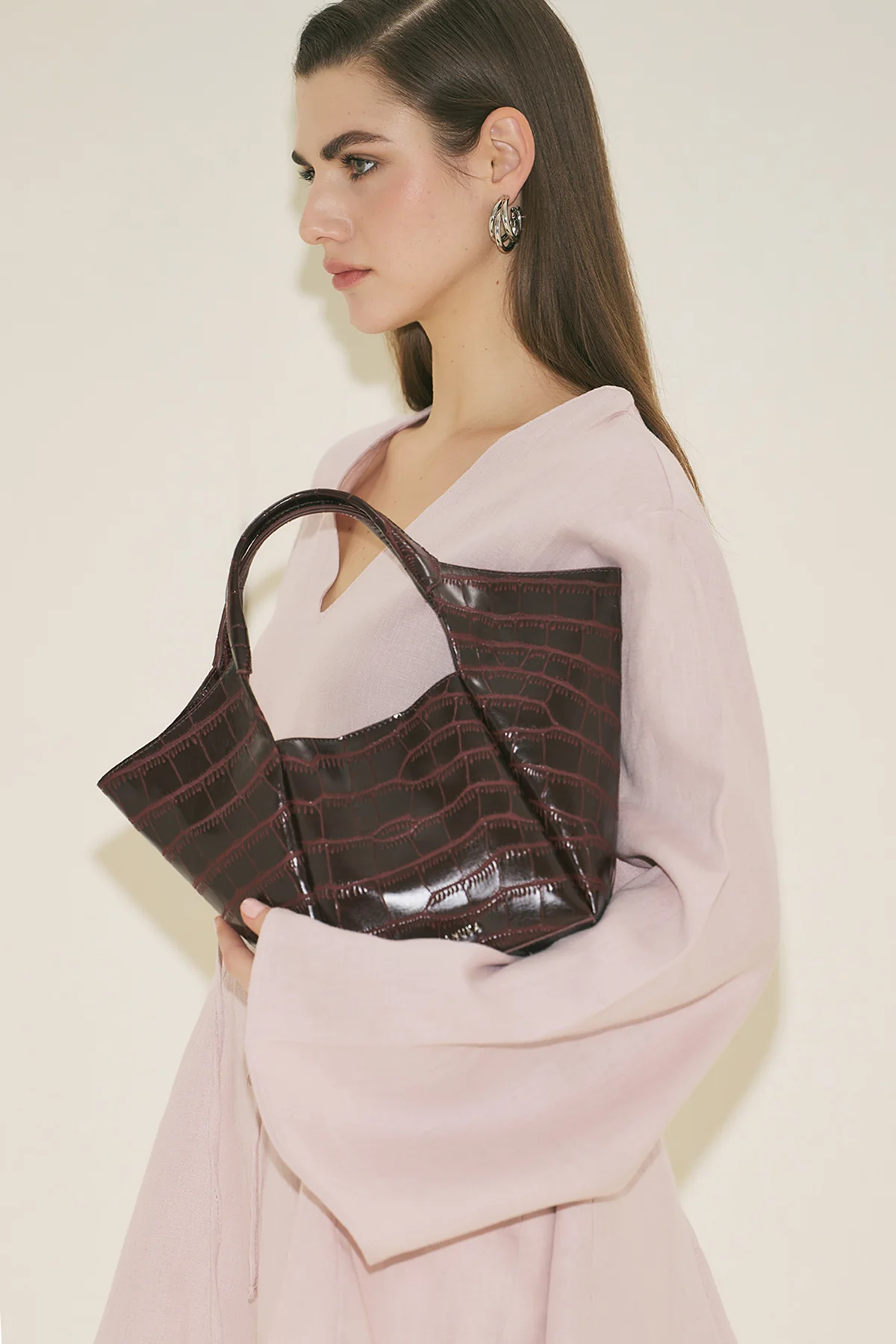 Tara Embossed Leather Bag Burgundy - Image 2