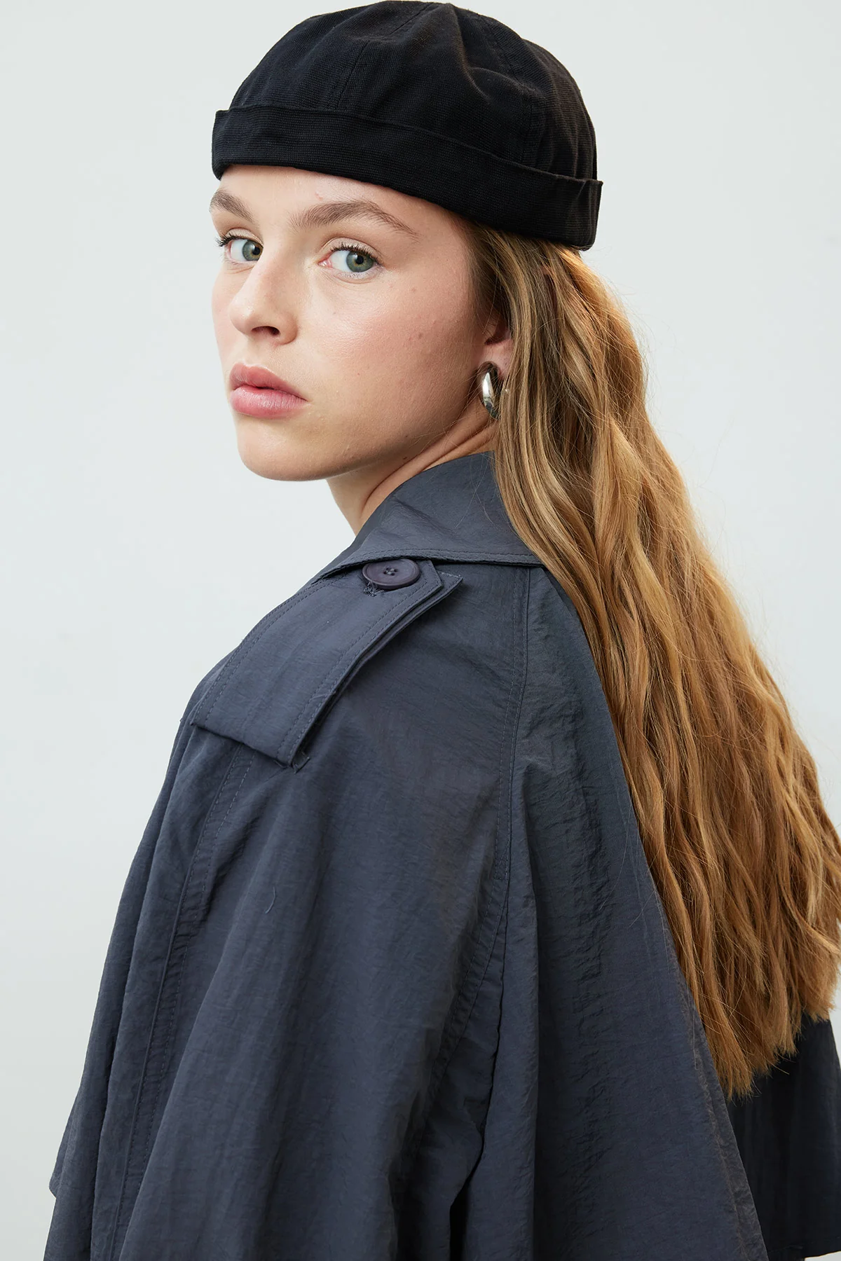 Technical Fabric Oversize Trench Coat Anthracite - Image 6